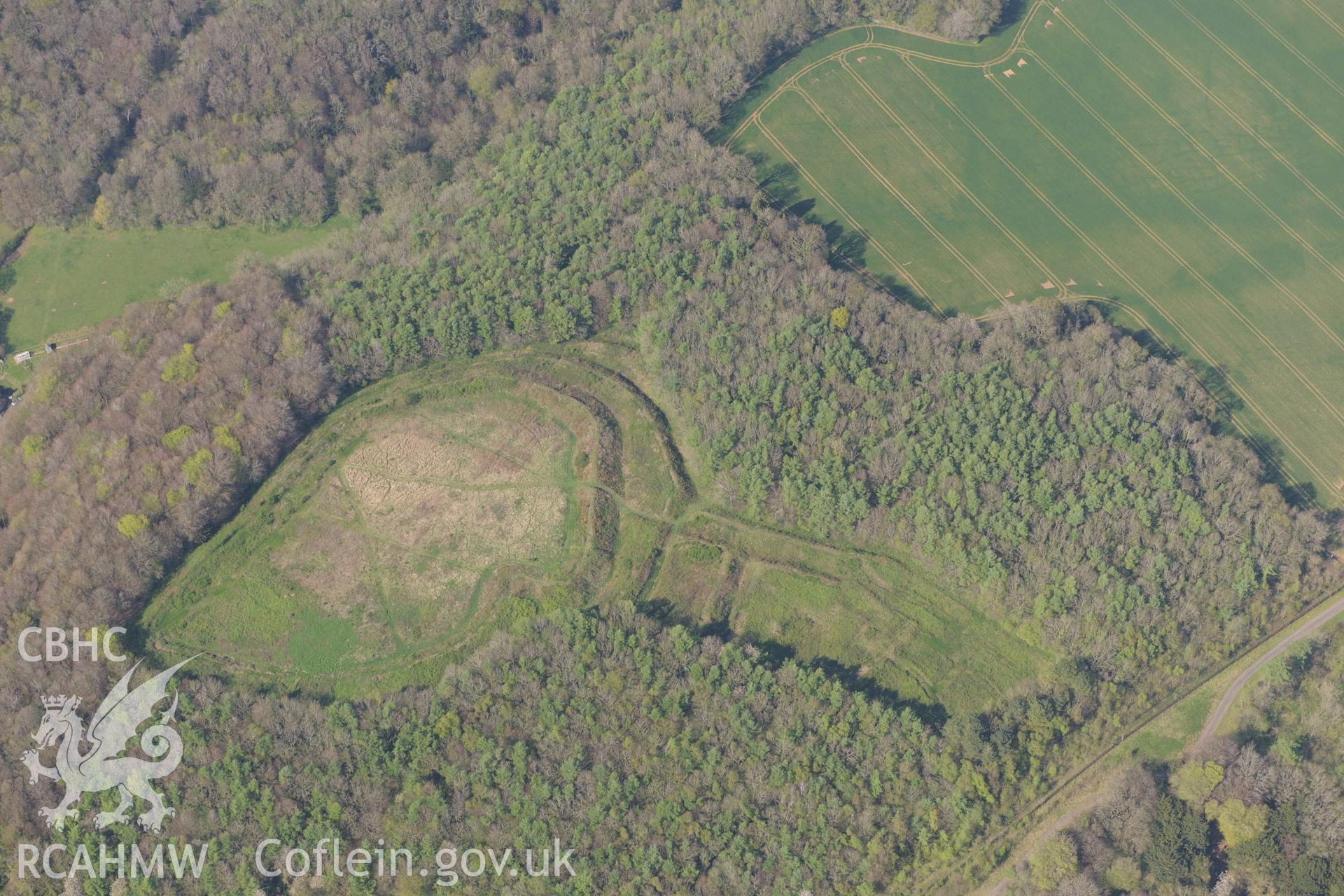 Llanmelin Wood Hillfort. Oblique aerial photograph taken during the Royal Commission's programme of archaeological aerial reconnaissance by Toby Driver on 21st April 2015