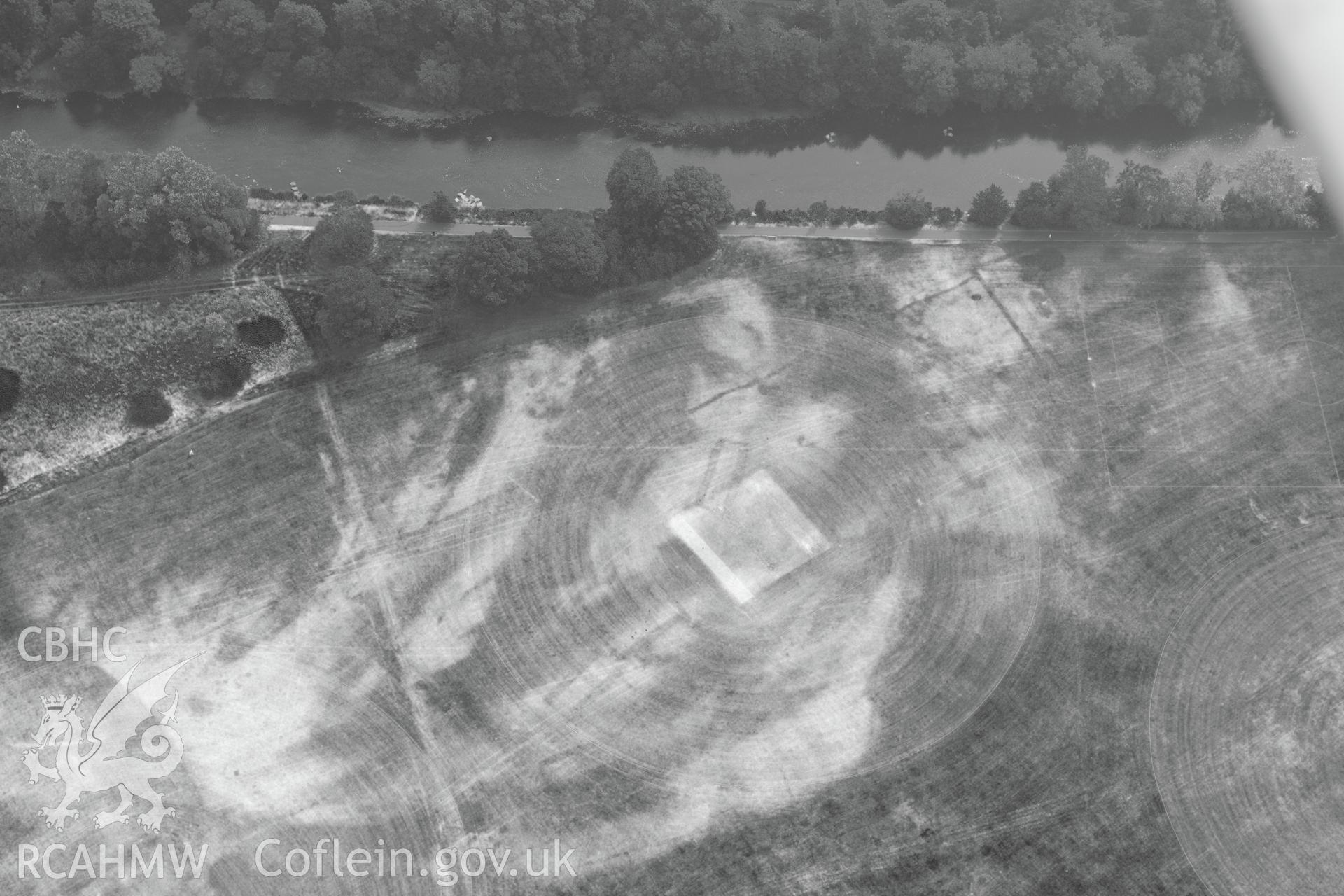 Royal Commission aerial photography of parchmarks in Pontcanna Fields recorded during drought conditions on 22nd July 2013.