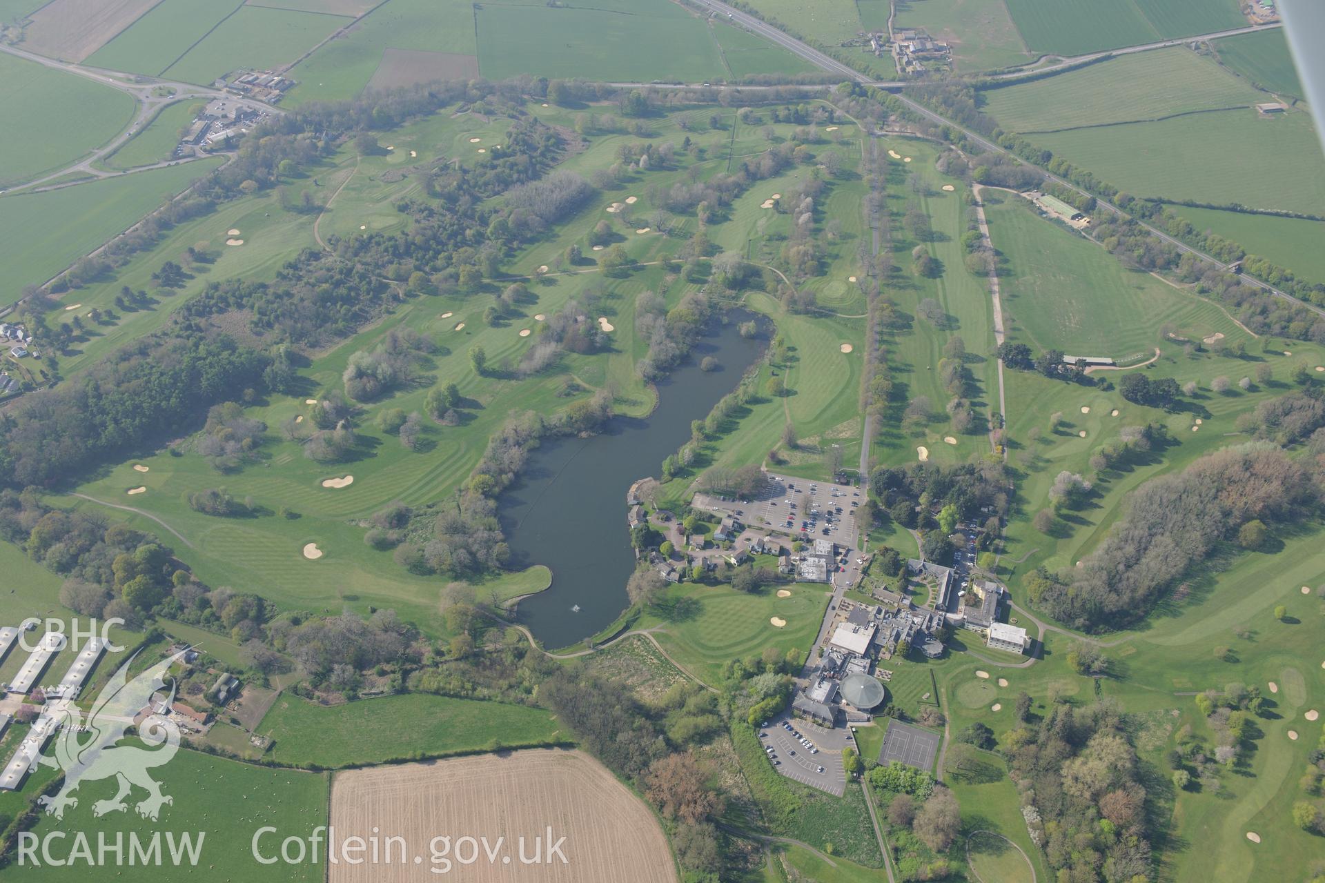 St Peter (Pierre) House, Gadern, Park and Gate. Oblique aerial photograph taken during the Royal Commission's programme of archaeological aerial reconnaissance by Toby Driver on 21st April 2015