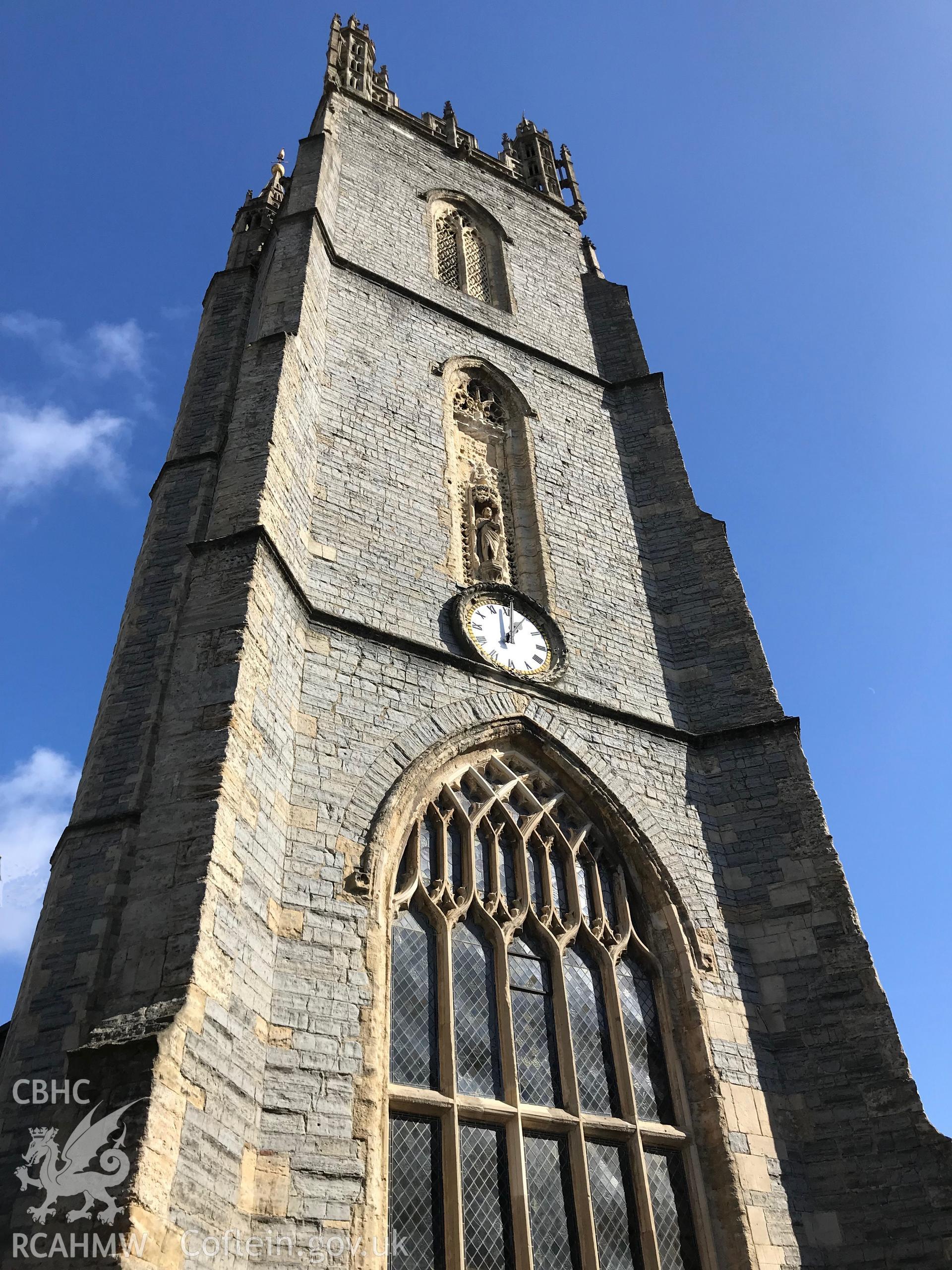 Colour photograph showing exterior view of St. John the Baptist church, Cardiff, taken by Paul R. Davis on 11th March 2019.