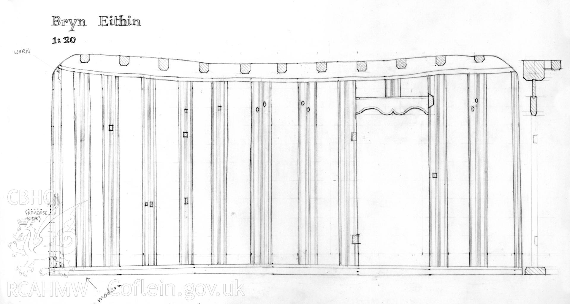 Digital copy of a measured drawing by Tony Parkinson showing Bryn Eithin screen. Original in NMR Site File CD Domestic SN 57.