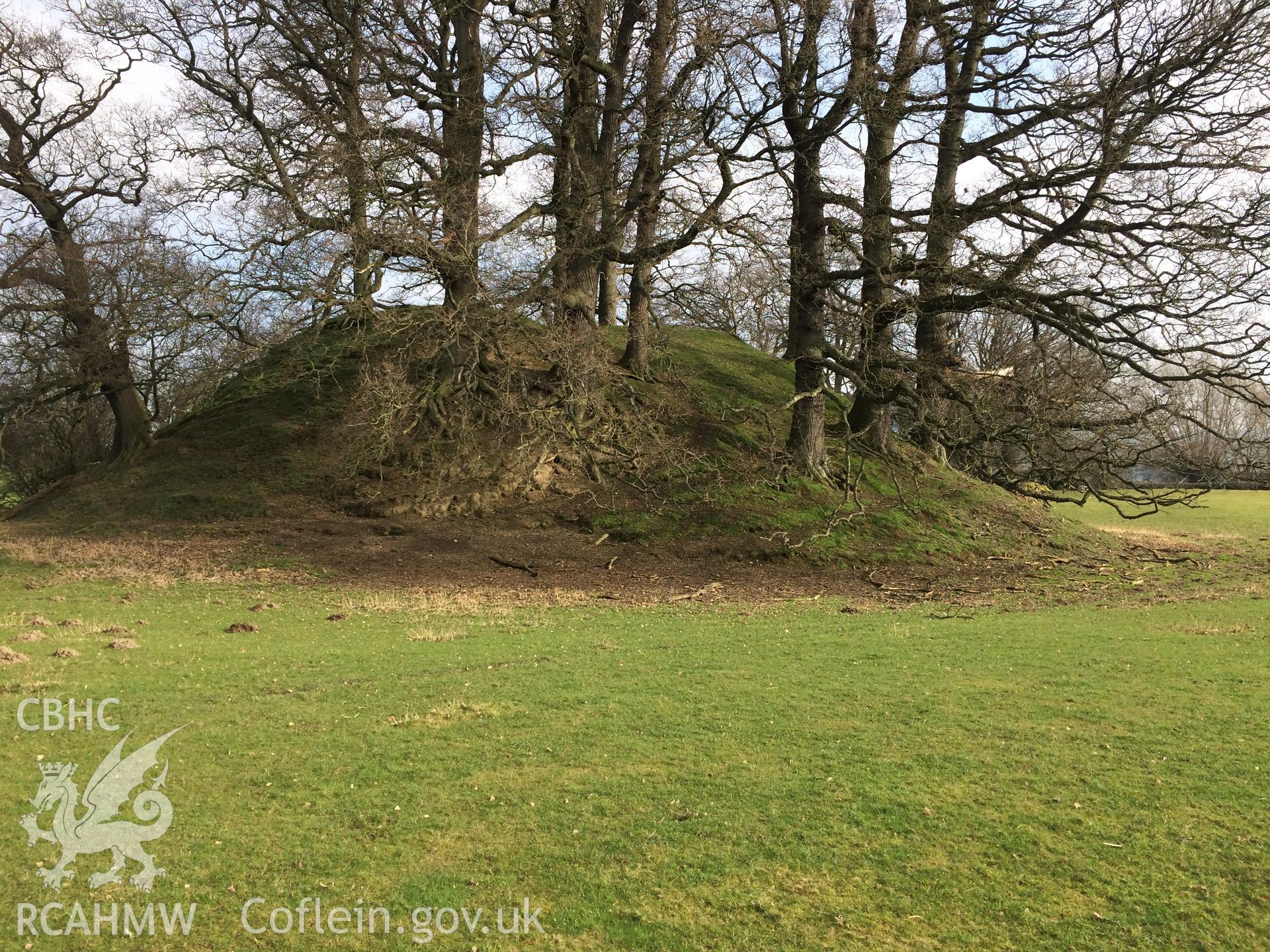 Colour photo showing view of Luggy Moat, Berriew, taken by Paul R. Davis, 28th February 2018.