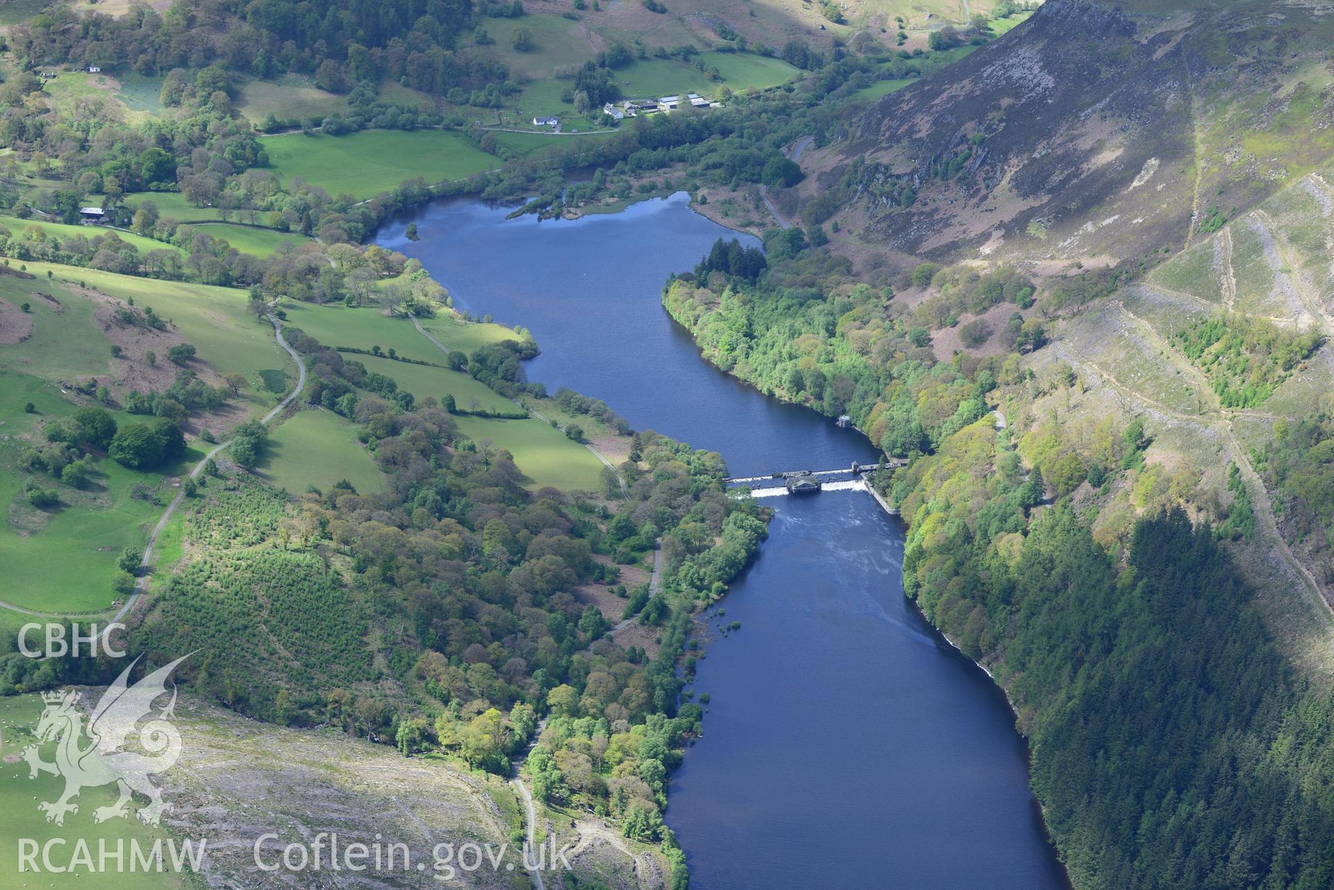 Dol-y-Mynach Dam, Elan Valley Water Scheme. Oblique aerial photograph taken during the Royal Commission's programme of archaeological aerial reconnaissance by Toby Driver on 3rd June 2015.