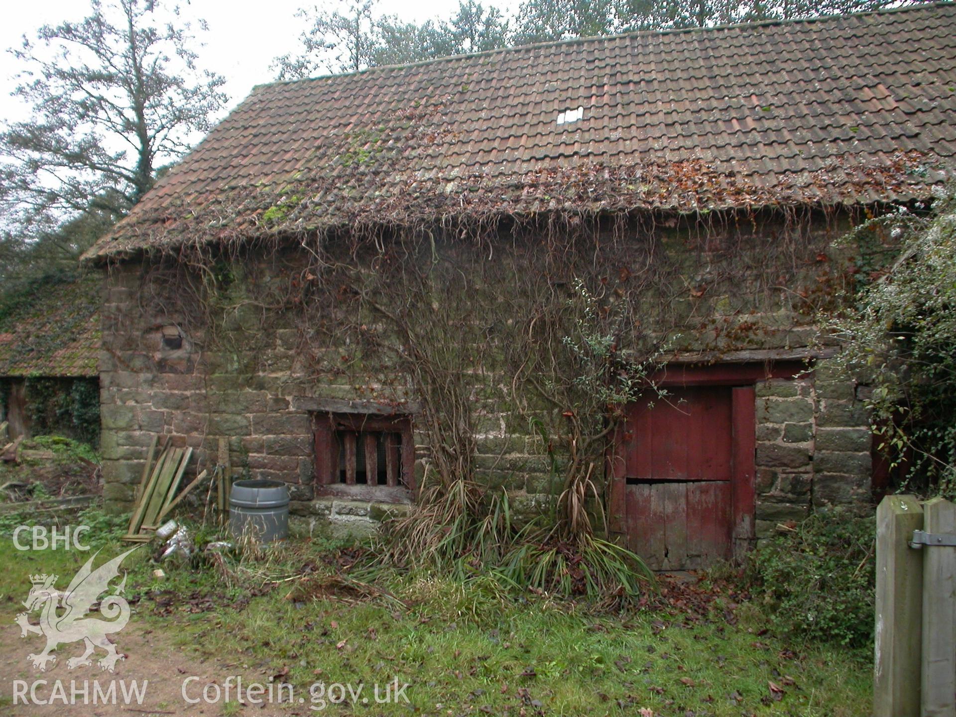 Photographic survey showing exterior of outbuildings at Church House, Mitchel Troy, by Geoff Ward, 2005.