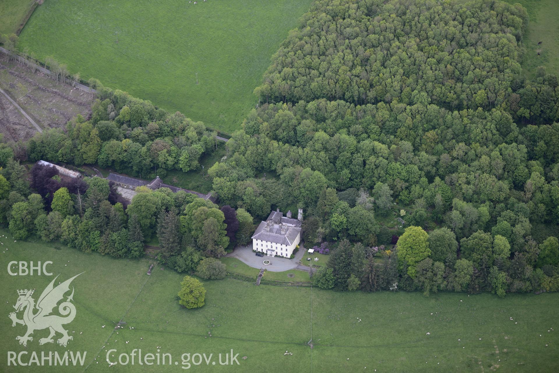 Allt-yr-Odyn mansion and garden. Oblique aerial photograph taken during the Royal Commission's programme of archaeological aerial reconnaissance by Toby Driver on 3rd June 2015.