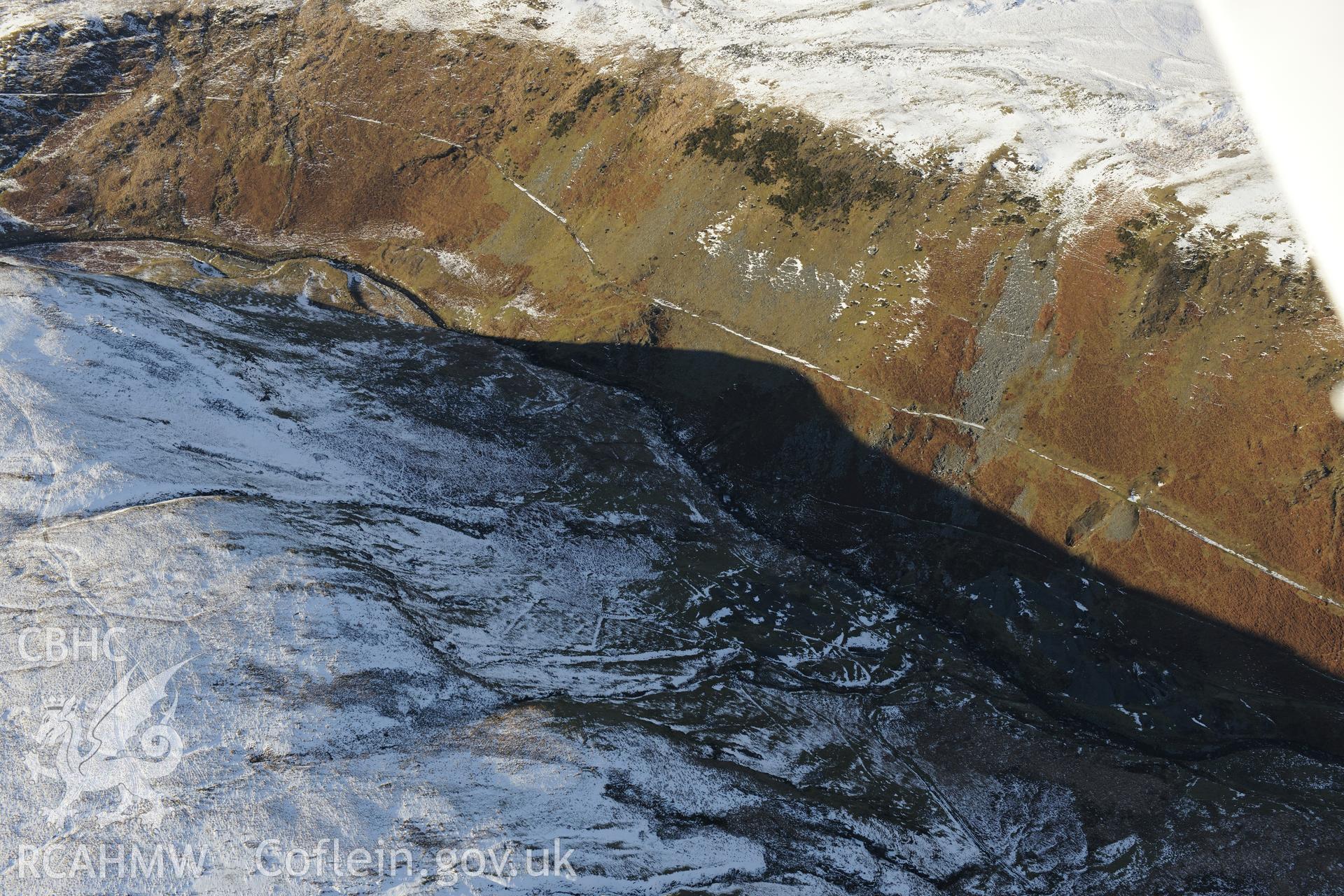 Nantycar copper and lead mine, south west of Rhayader. Oblique aerial photograph taken during the Royal Commission's programme of archaeological aerial reconnaissance by Toby Driver on 4th February 2015.