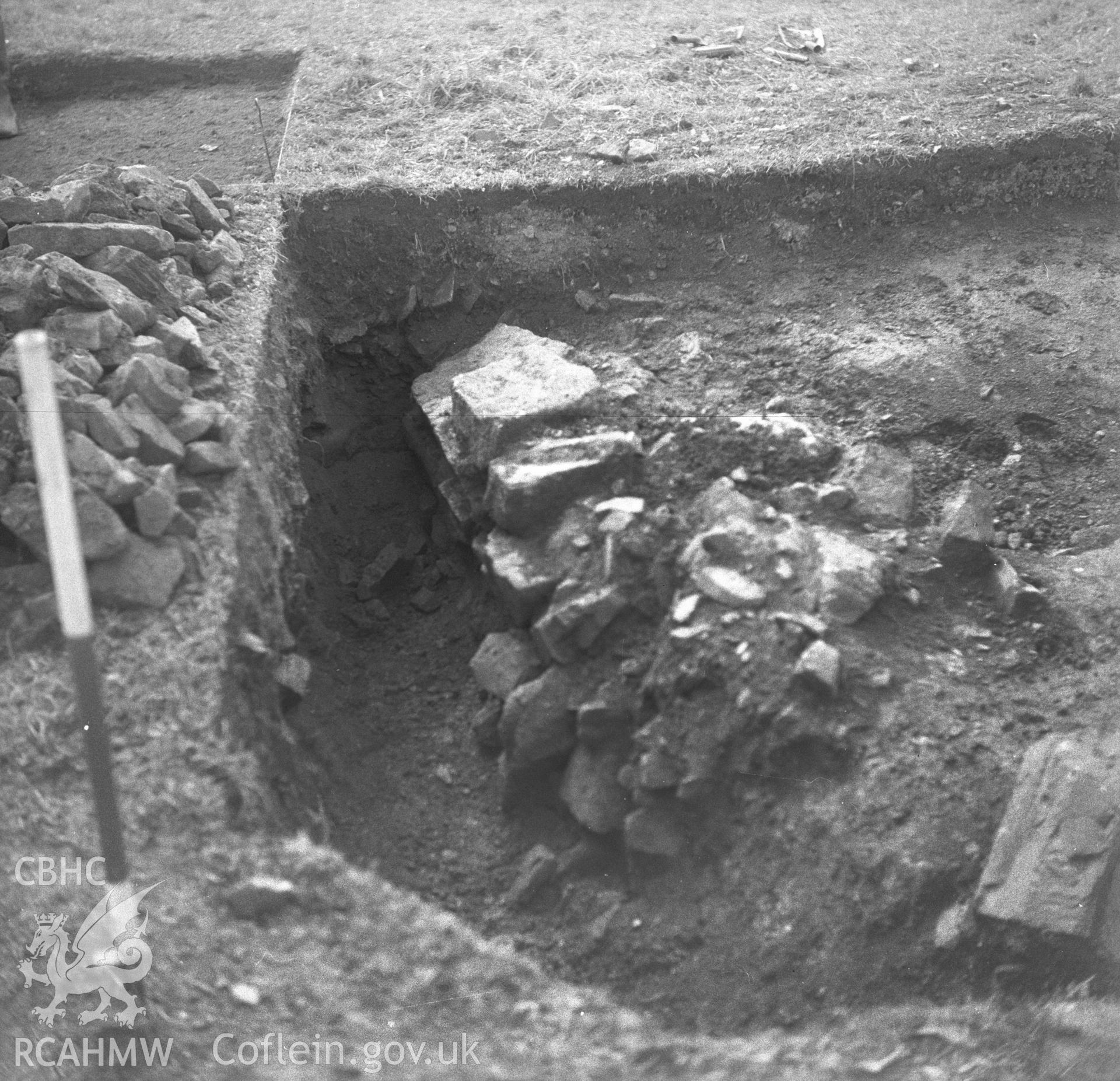 Digital copy of a nitrate negative showing excavation at Knock Rath, Clarbeston, 1963.
