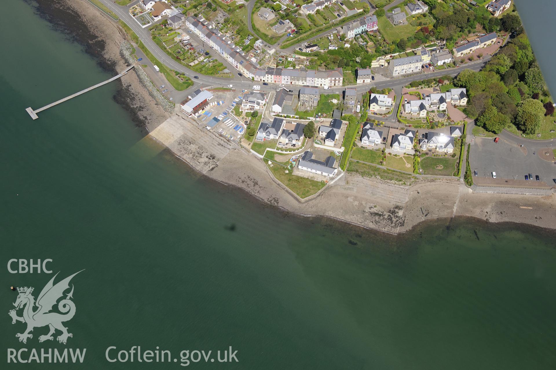 Shipyard, American War of Independence Redan and Picton Road Bath House, Neyland. Oblique aerial photograph taken during the Royal Commission's programme of archaeological aerial reconnaissance by Toby Driver on 13th May 2015.