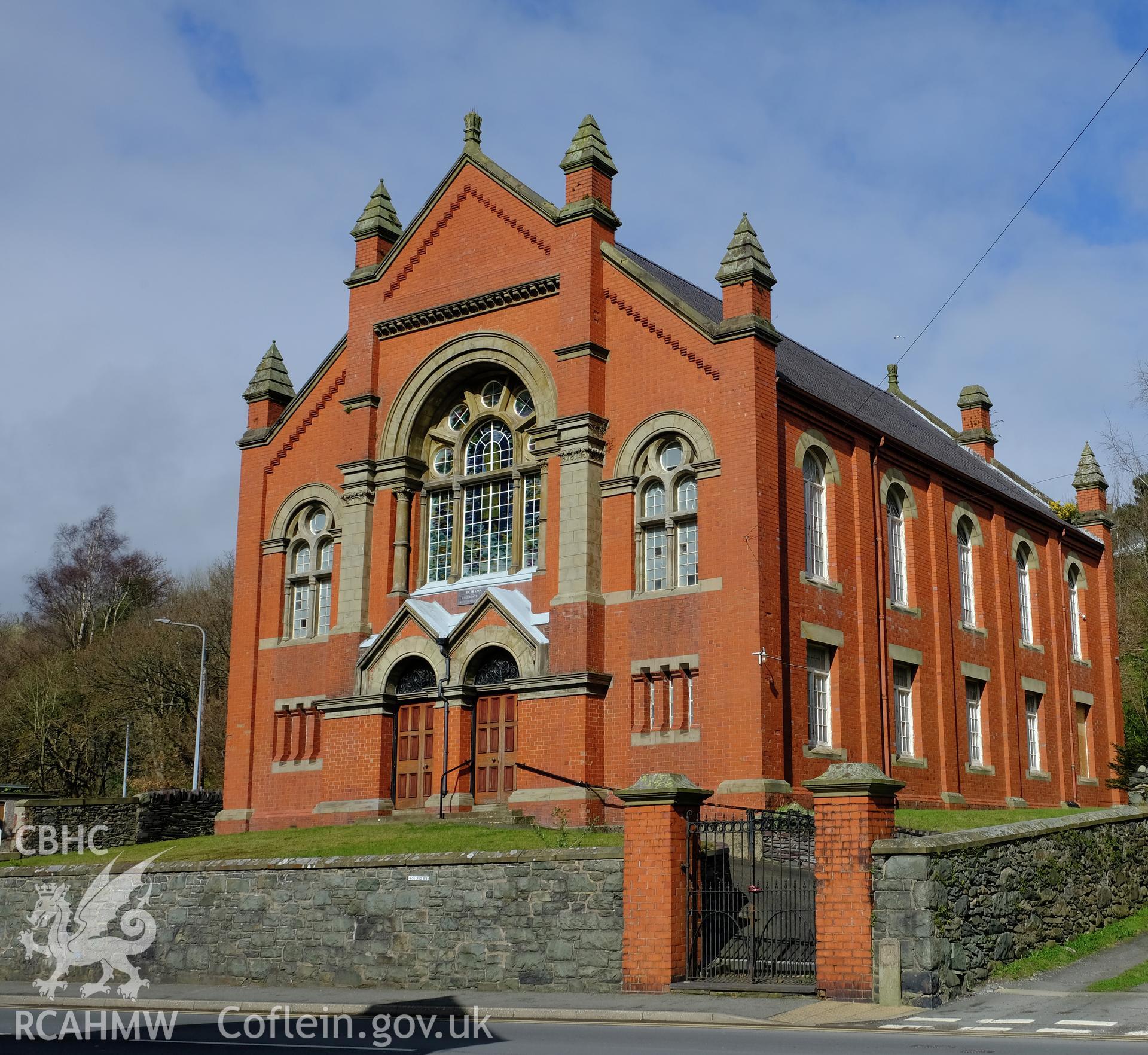 Colour photograph showing view looking north of Capel Bethania, Bethesda, produced by Richard Hayman 16th March 2017