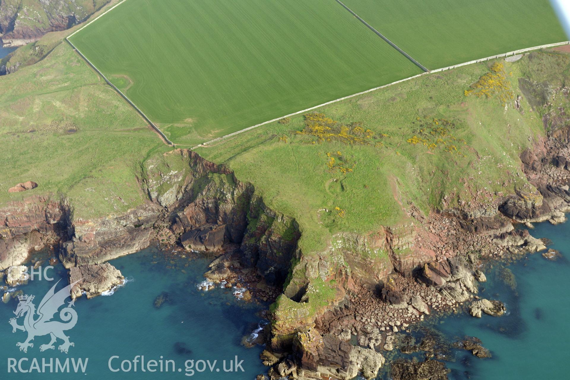 Aerial photography of Tower Point taken on 27th March 2017. Baseline aerial reconnaissance survey for the CHERISH Project. ? Crown: CHERISH PROJECT 2017. Produced with EU funds through the Ireland Wales Co-operation Programme 2014-2020. All material made freely available through the Open Government Licence.