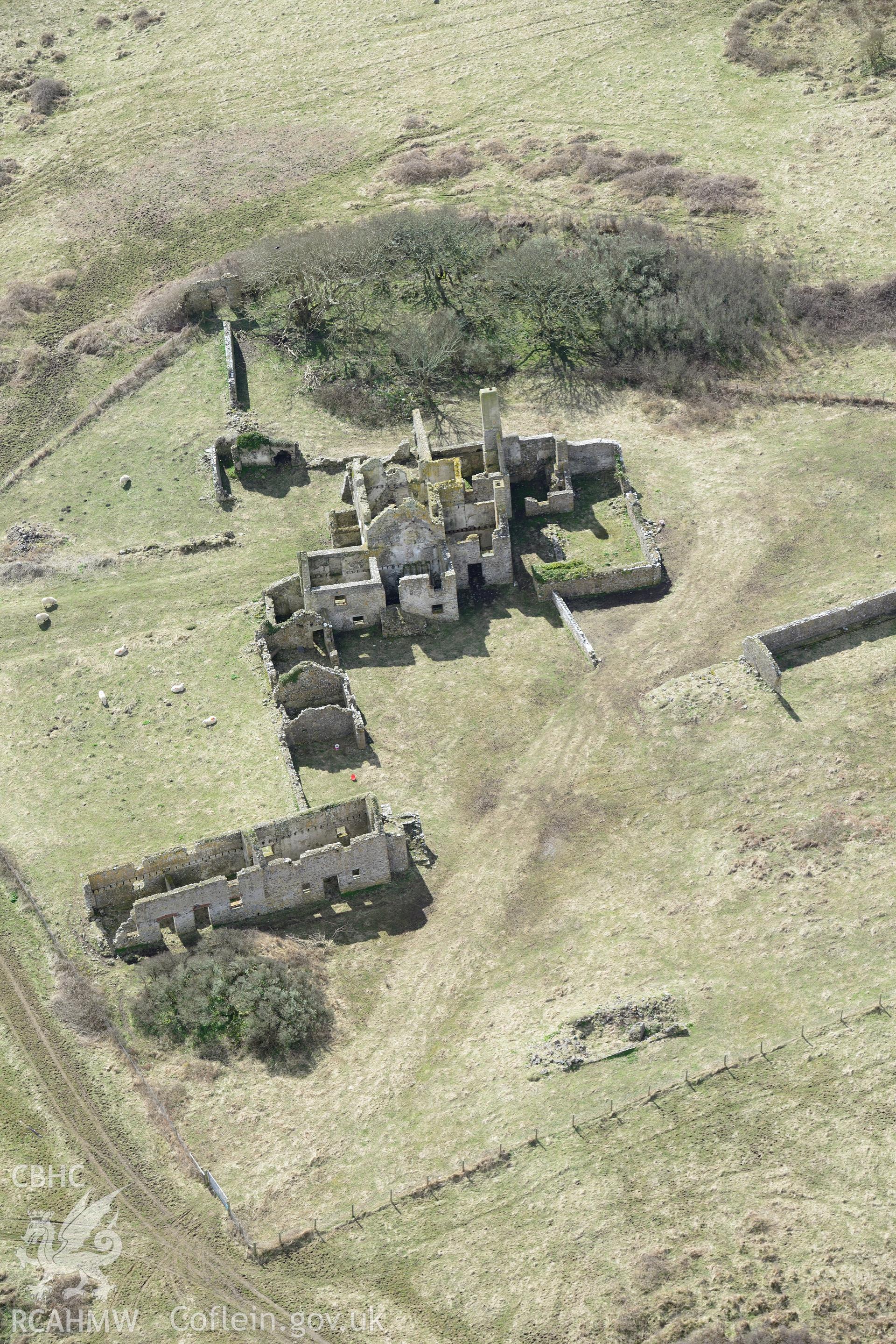 Pricaston Farmhouse. Baseline aerial reconnaissance survey for the CHERISH Project. ? Crown: CHERISH PROJECT 2018. Produced with EU funds through the Ireland Wales Co-operation Programme 2014-2020. All material made freely available through the Open Government Licence.