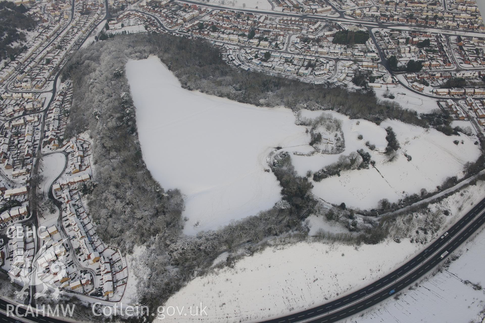 St Mary's Church and Caerau hillfort, Caerau, Cardiff. Oblique aerial photograph taken during the Royal Commission?s programme of archaeological aerial reconnaissance by Toby Driver on 24th January 2013.