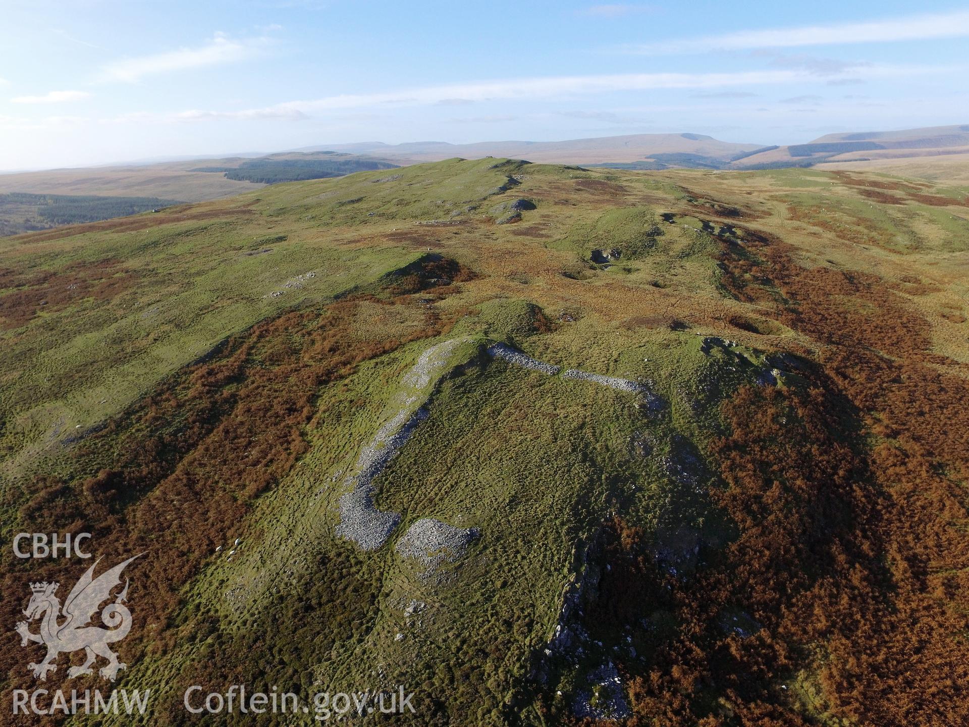 View from the north of Cefn Cilsanws enclosure, Vaynor. Colour photograph taken by Paul R. Davis on 22nd October 2018.