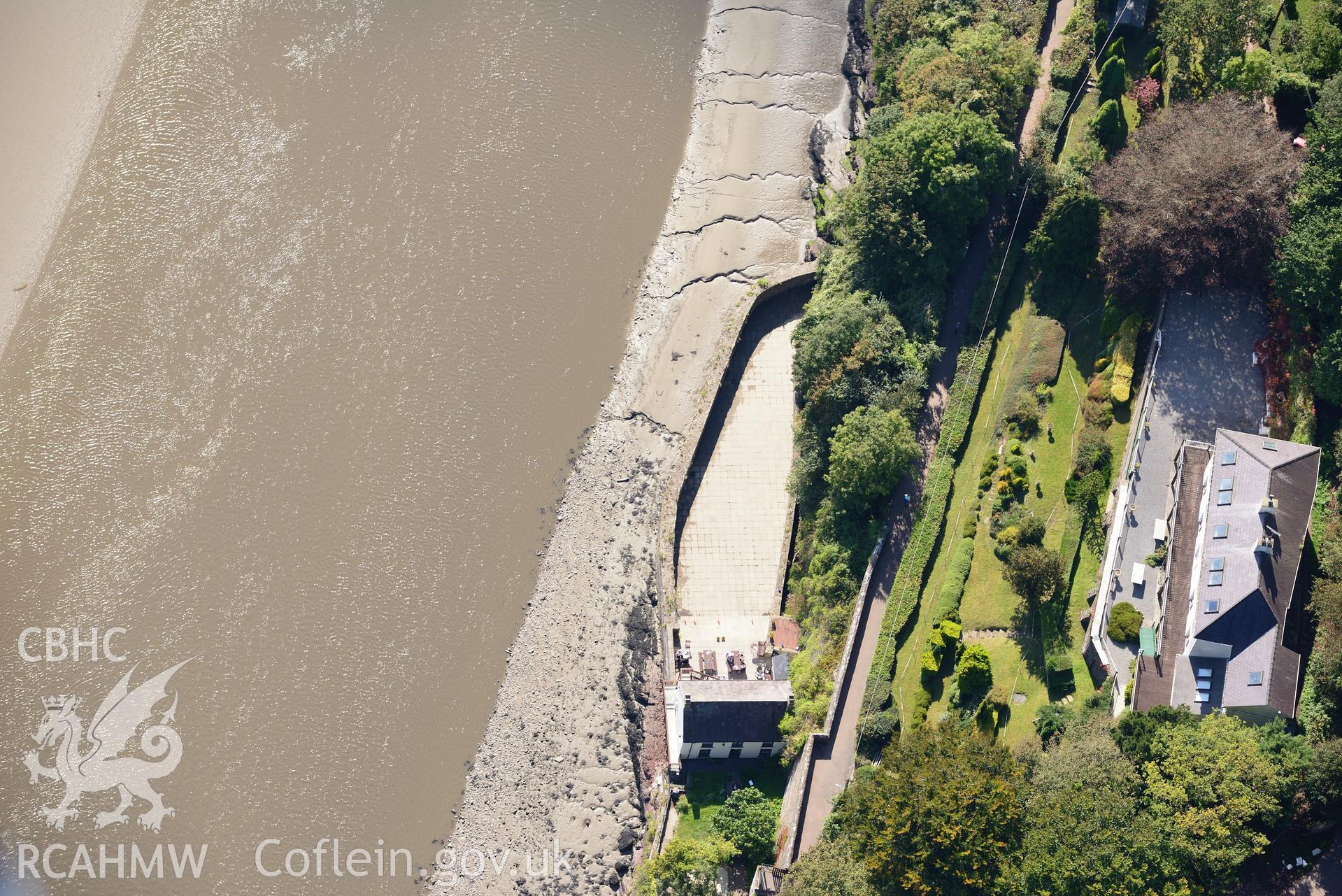 Cliff House  and the Boathouse, Laugharne, south west of Carmarthen. Oblique aerial photograph taken during the Royal Commission's programme of archaeological aerial reconnaissance by Toby Driver on 30th September 2015.