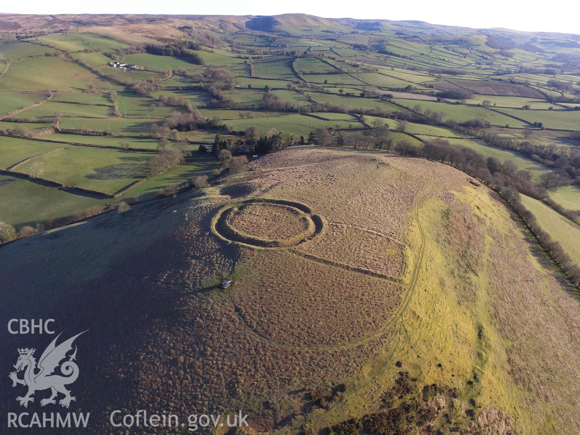 Colour photo showing view of Tywyn-y-Garth Defended Enclosure, taken by Paul R. Davis, 2018.