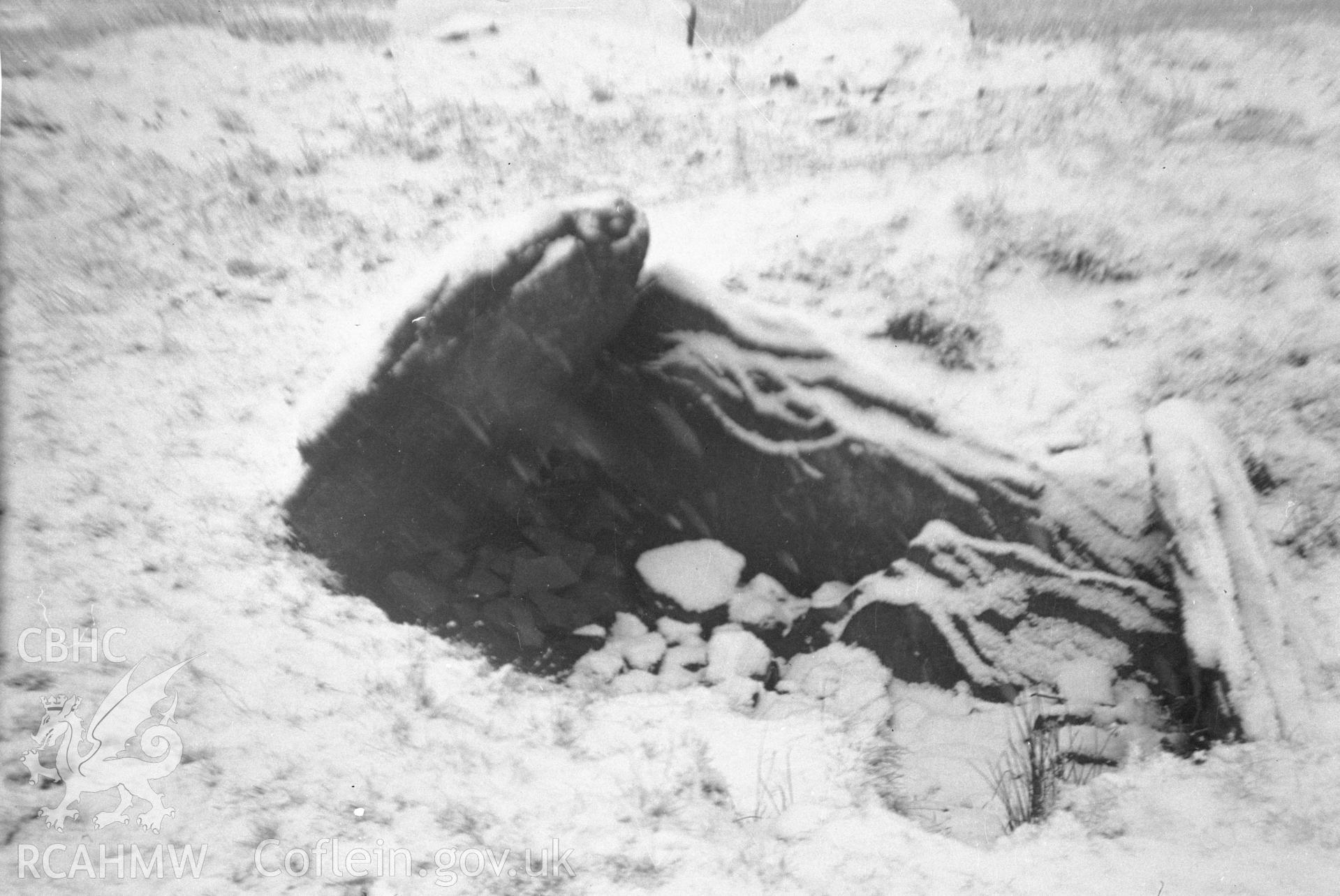 Digital copy of a nitrate negative showing view of Carn Flechart Stone Circle and Chambered Barrow.