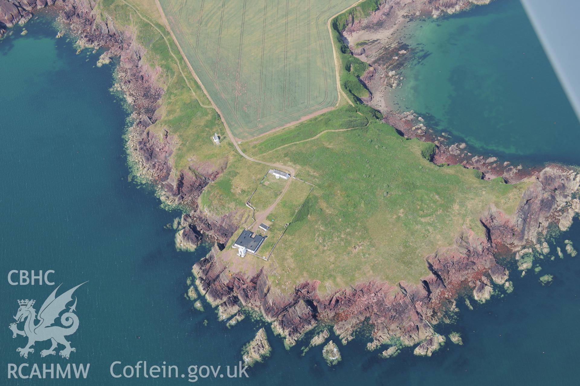 Great Castle Head defended enclosure or promontory fort, St Ishmaels. Oblique aerial photograph taken during the Royal Commission?s programme of archaeological aerial reconnaissance by Toby Driver on 16th July 2013.