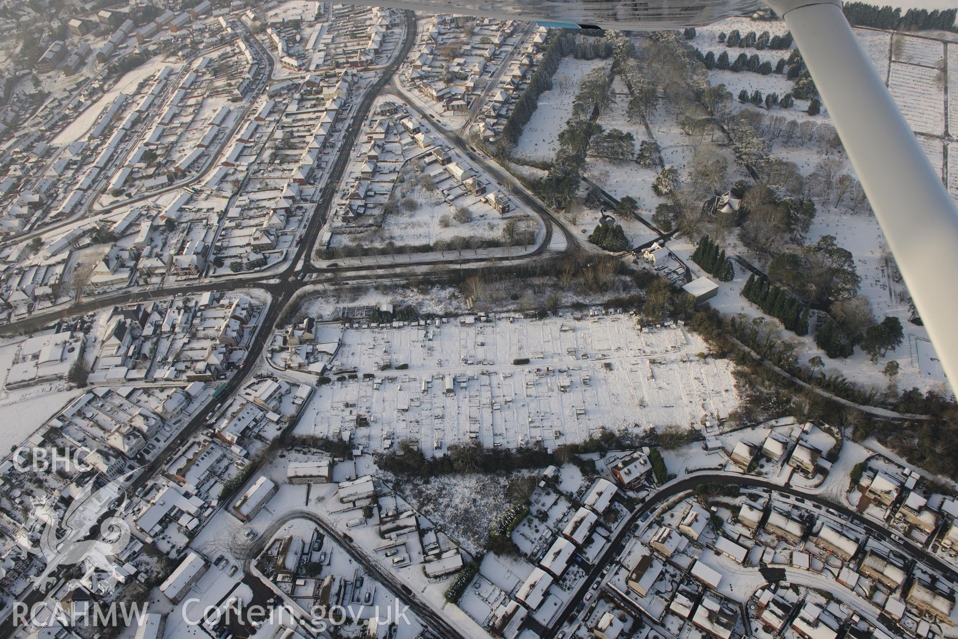 Cemetery Road allotments, Barry. Oblique aerial photograph taken during the Royal Commission?s programme of archaeological aerial reconnaissance by Toby Driver on 24th January 2013.