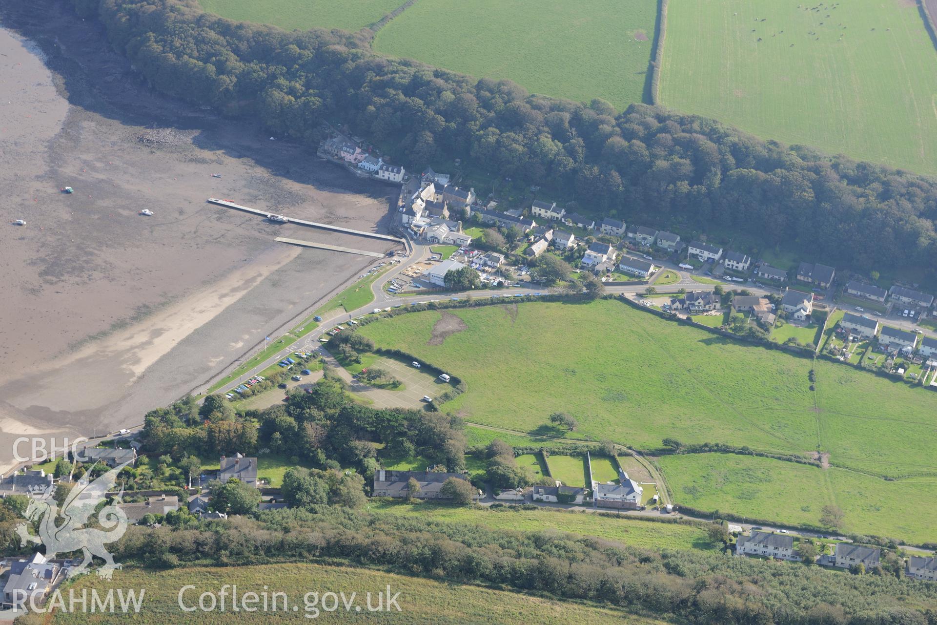 The village of Dale and its landing place on the Pembrokeshire coast, west of Milford Haven. Oblique aerial photograph taken during Royal Commission's programme of archaeological aerial reconnaissance by Toby Driver on 30th September 2015.