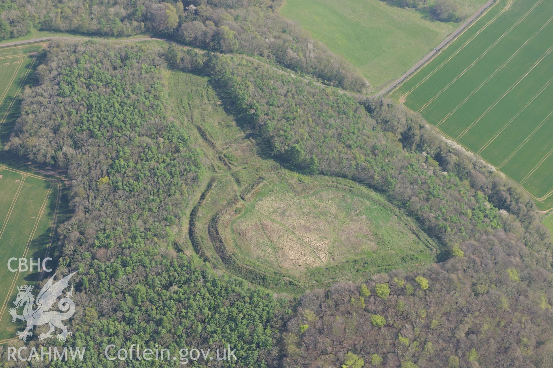 Llanmelin Wood Hillfort. Oblique aerial photograph taken during the Royal Commission's programme of archaeological aerial reconnaissance by Toby Driver on 21st April 2015