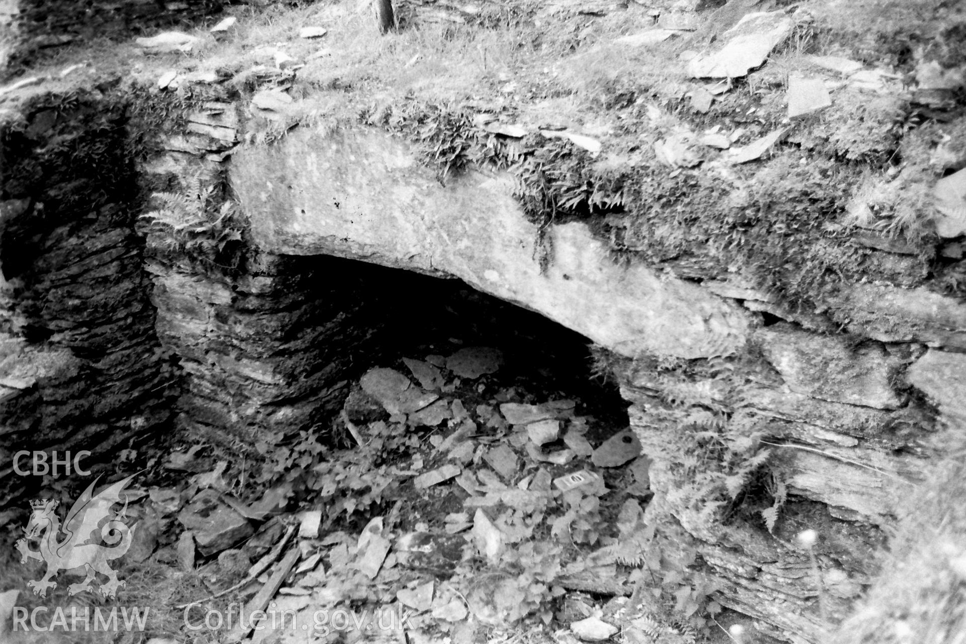 Digitised black and white photograph of 'hearths from a house measured at Rhiwddolion.' Produced during a Bachelor of Architecture dissertation: 'The Form and Architecture of Nineteenth Century Industrial Settlements in Rural Wales' by Martin Davies, 1979.