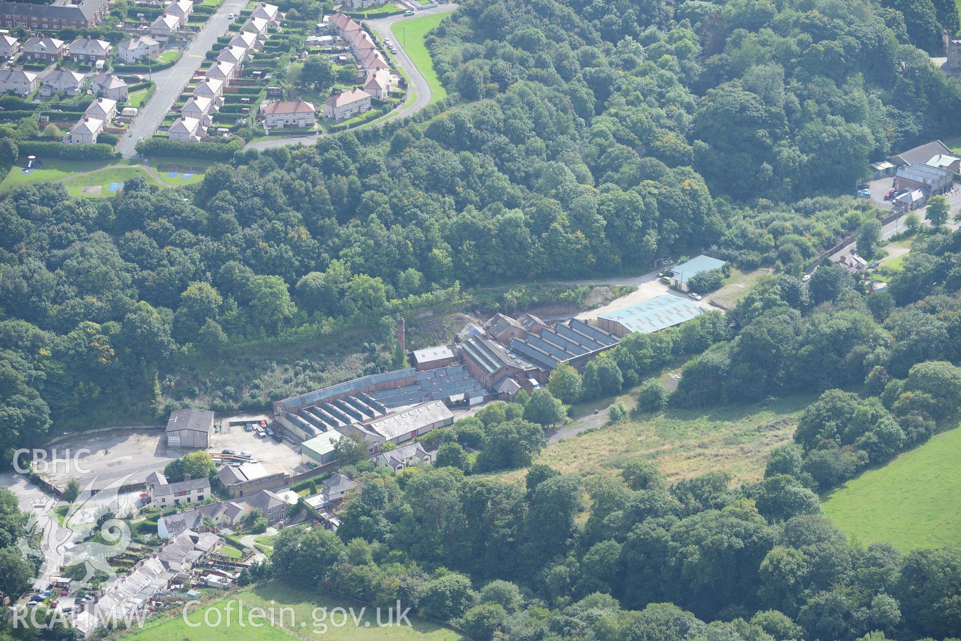 Greenfield Iron Foundry, Greenfield Valley Heritage Park, Holywell. Oblique aerial photograph taken during the Royal Commission's programme of archaeological aerial reconnaissance by Toby Driver on 11th September 2015.