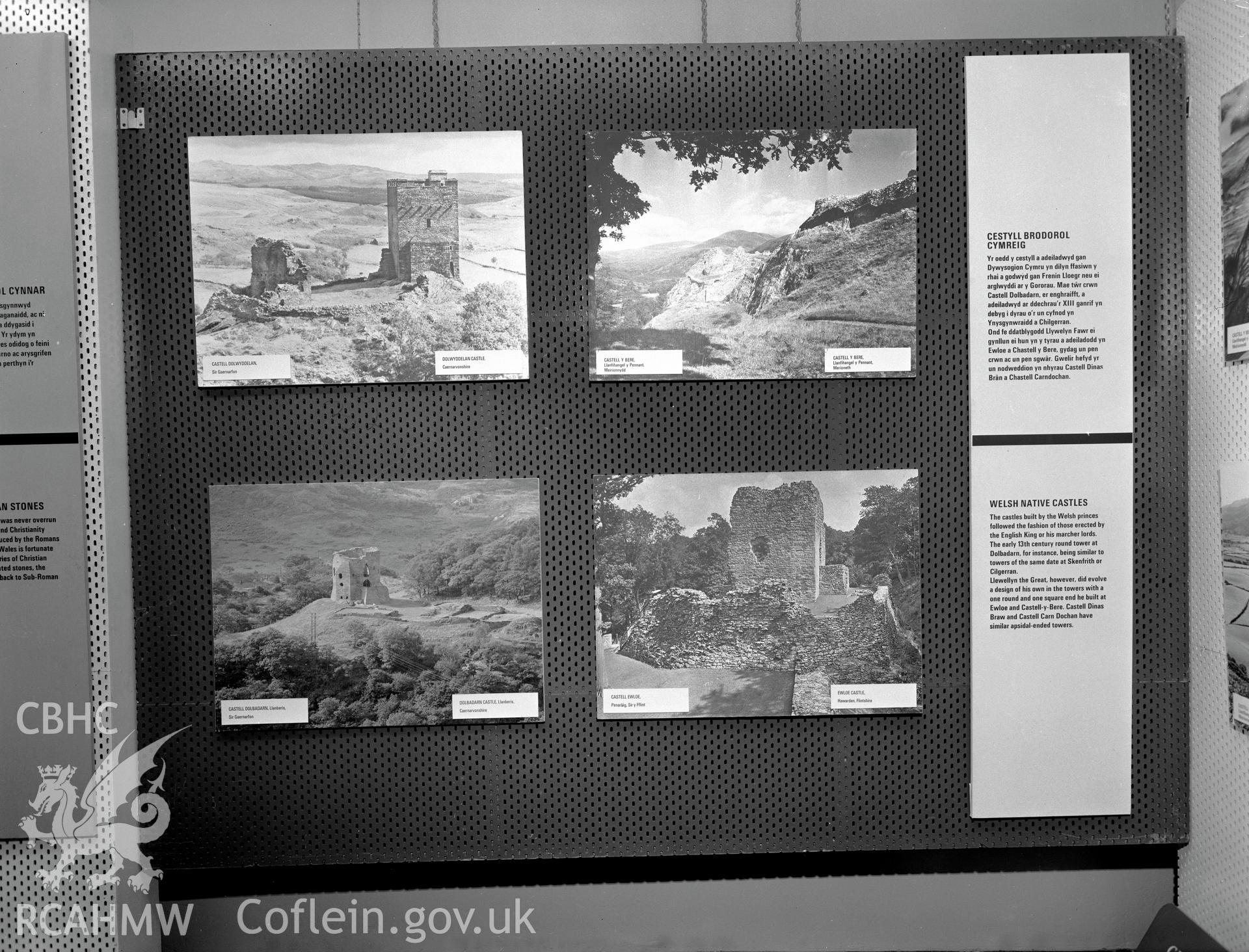 Digital copy of a black and white negative showing Ancient Monuments Exhibition, Welsh Tourer, Vivian Art Gallery, Swansea. From Cadw Monuments in Care Collection.