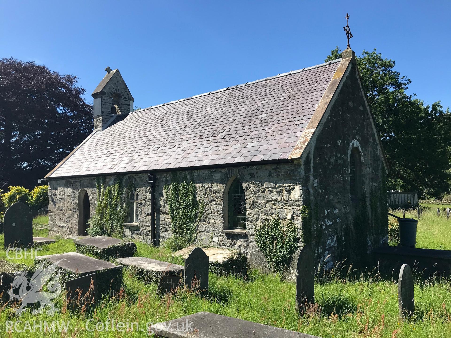 Colour photo showing external view of St. Mary's Church, Dolbenmaen, taken by Paul R. Davis, 22nd June 2018.