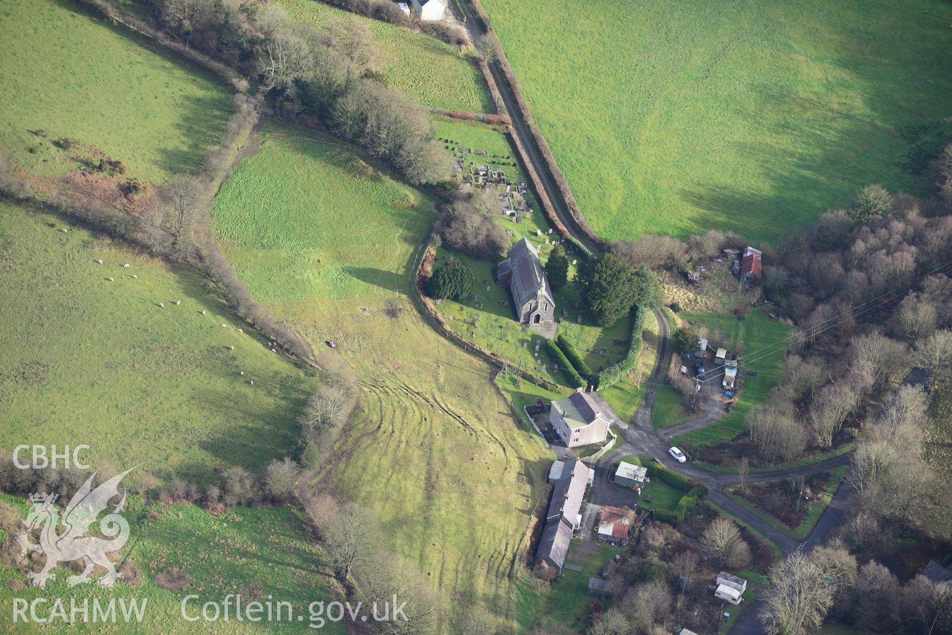 St. Sulien's Church, Silian. Oblique aerial photograph taken during the Royal Commission's programme of archaeological aerial reconnaissance by Toby Driver on 6th January 2015