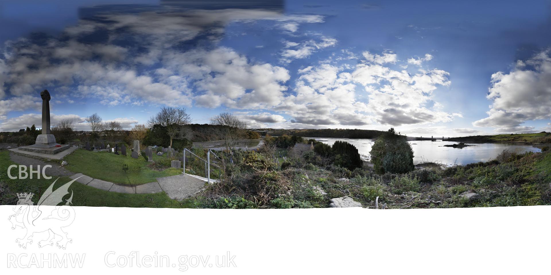 Reduced resolution .tiff file of stitched images from the Menai Bridge gigapan project, carried out by Scott Lloyd and Rita Singer, October 2017. An uncropped image required for panotour.