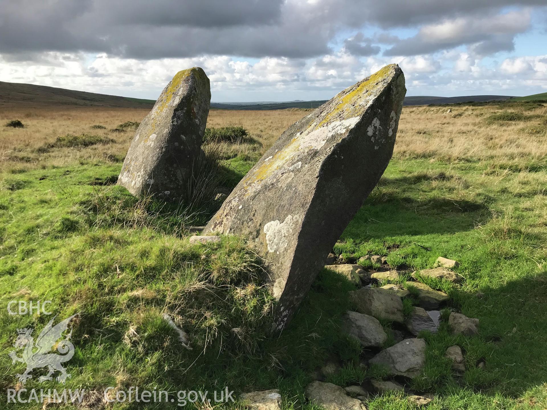 Digital colour photograph showing Talfarn-y-Bwlch stone pair, Eglwyswrw, taken by Paul Davis on 22nd October 2019.