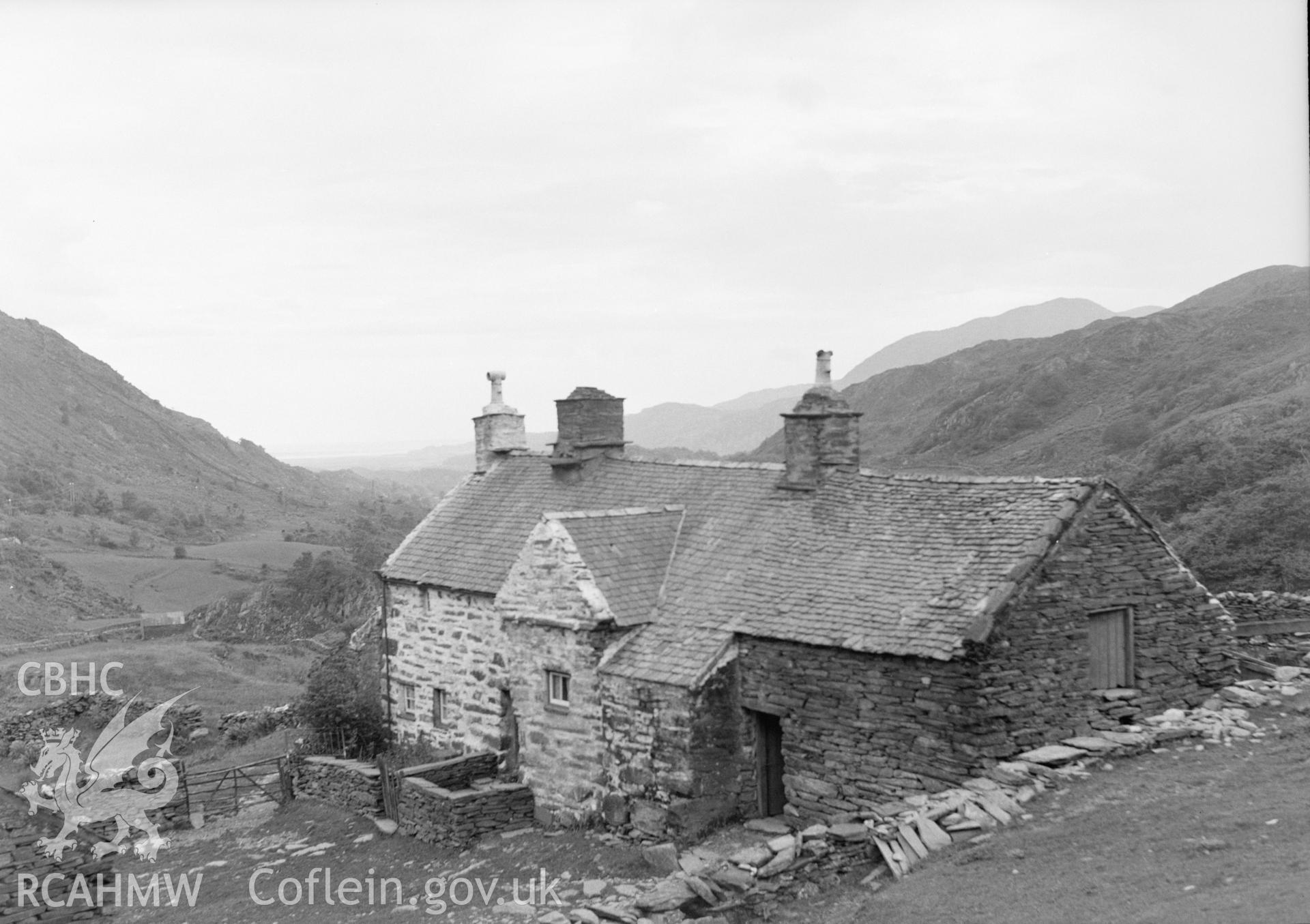 Digital copy of a nitrate negative showing view of Berthllwyd, Beddgelert, taken by Leonard Monroe, 1940.