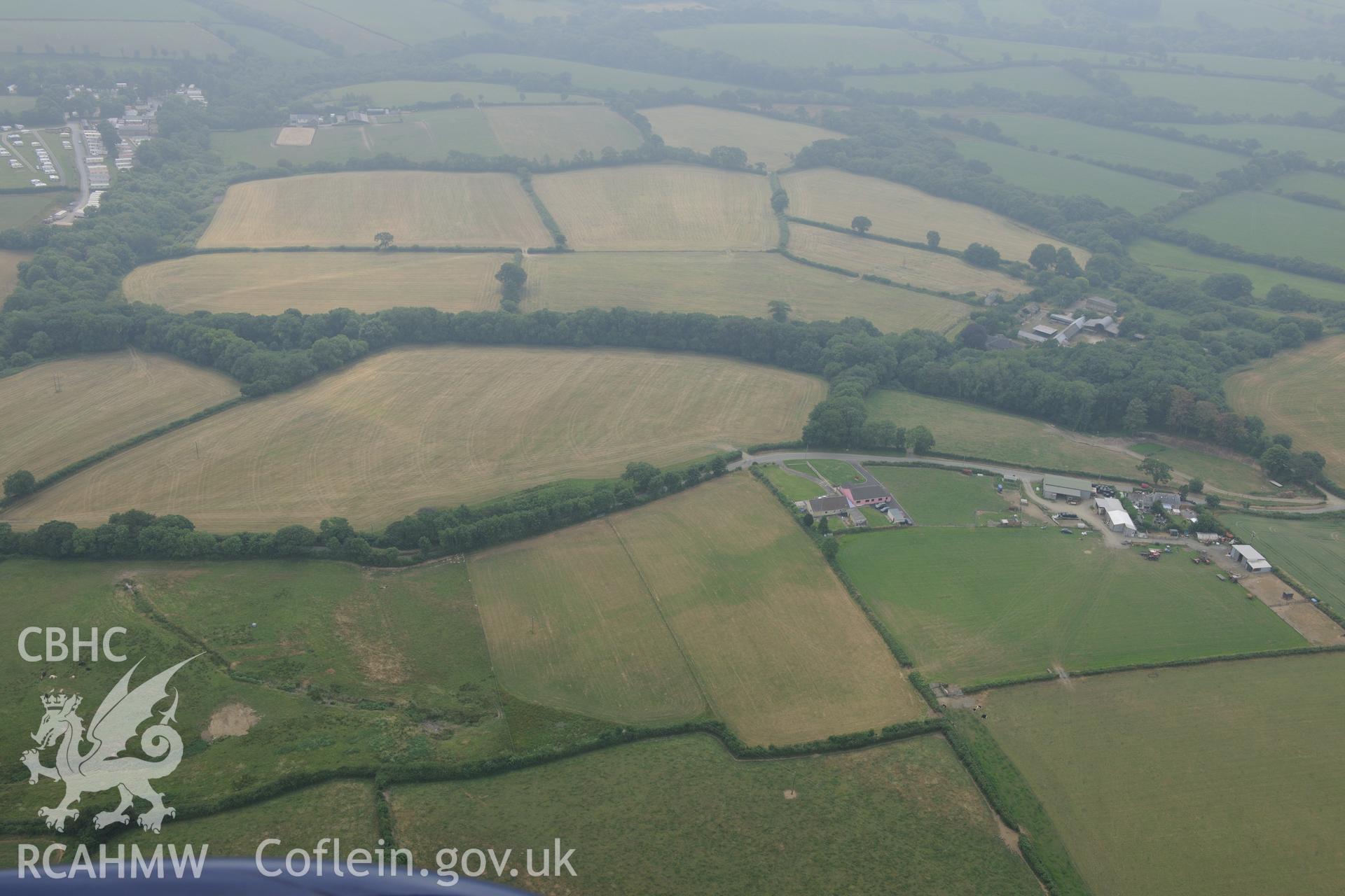 Royal Commission aerial photography of the Roman road west of Carmarthen taken during drought conditions on 22nd July 2013.