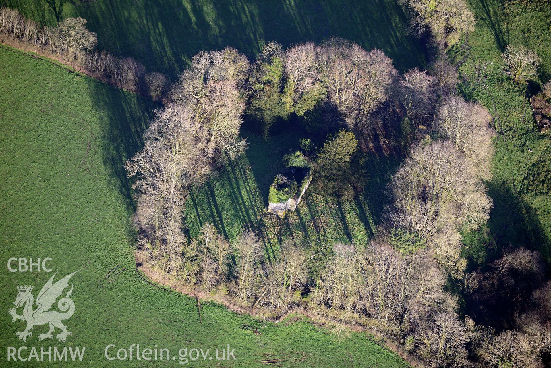 St Michael's Church, Trefenty. Oblique aerial photograph taken during the Royal Commission's programme of archaeological aerial reconnaissance by Toby Driver on 6th January 2015.