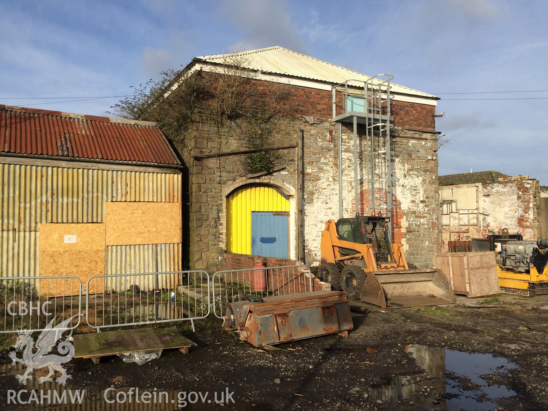 Photo showing Old Stores facing the graving dock at Newport Docks, taken by Paul R. Davis, 2017.