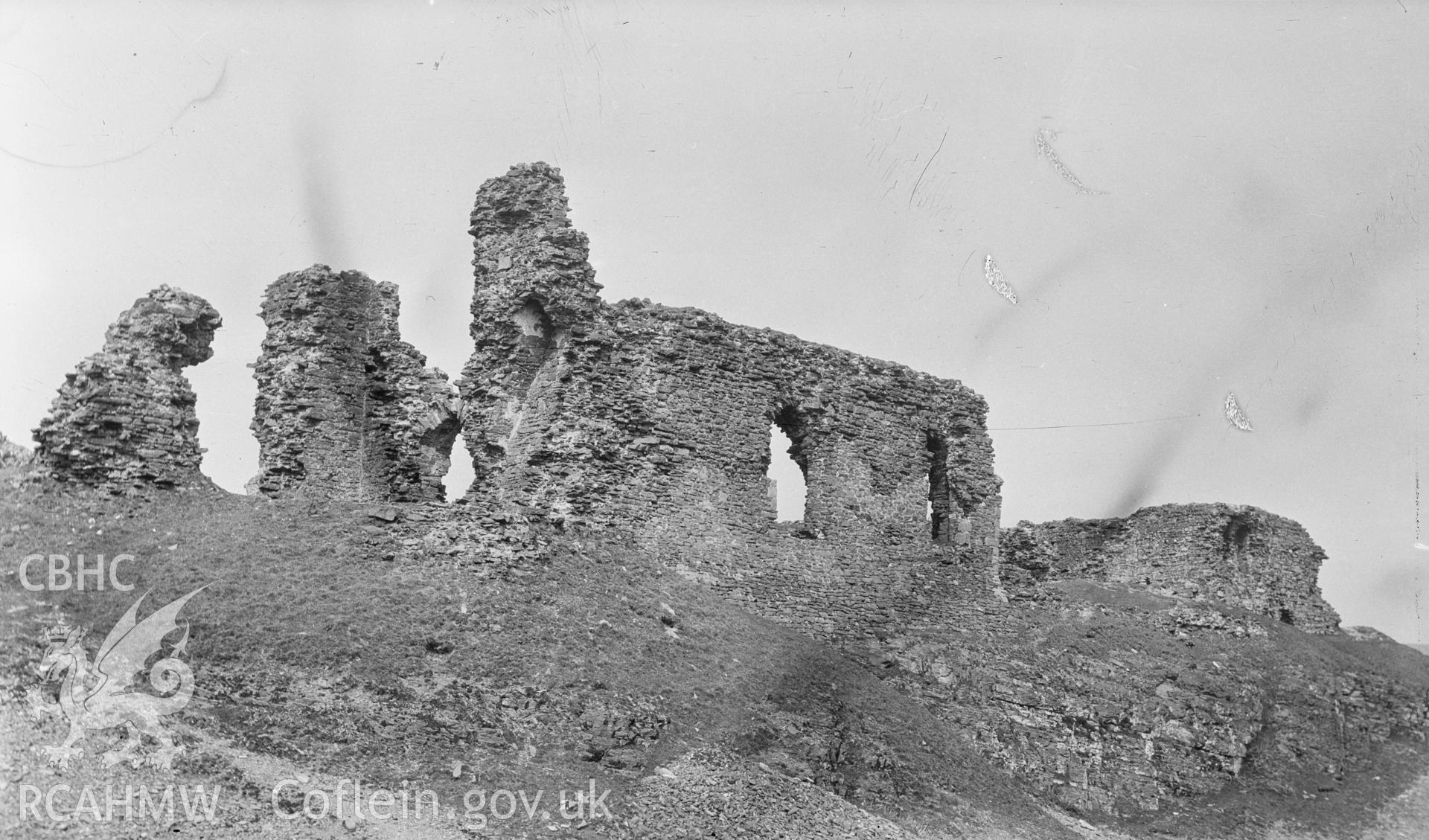 Digitised copy of a nitrate negative showing Castell Dinas Bran, taken by RCAHMW, undated.