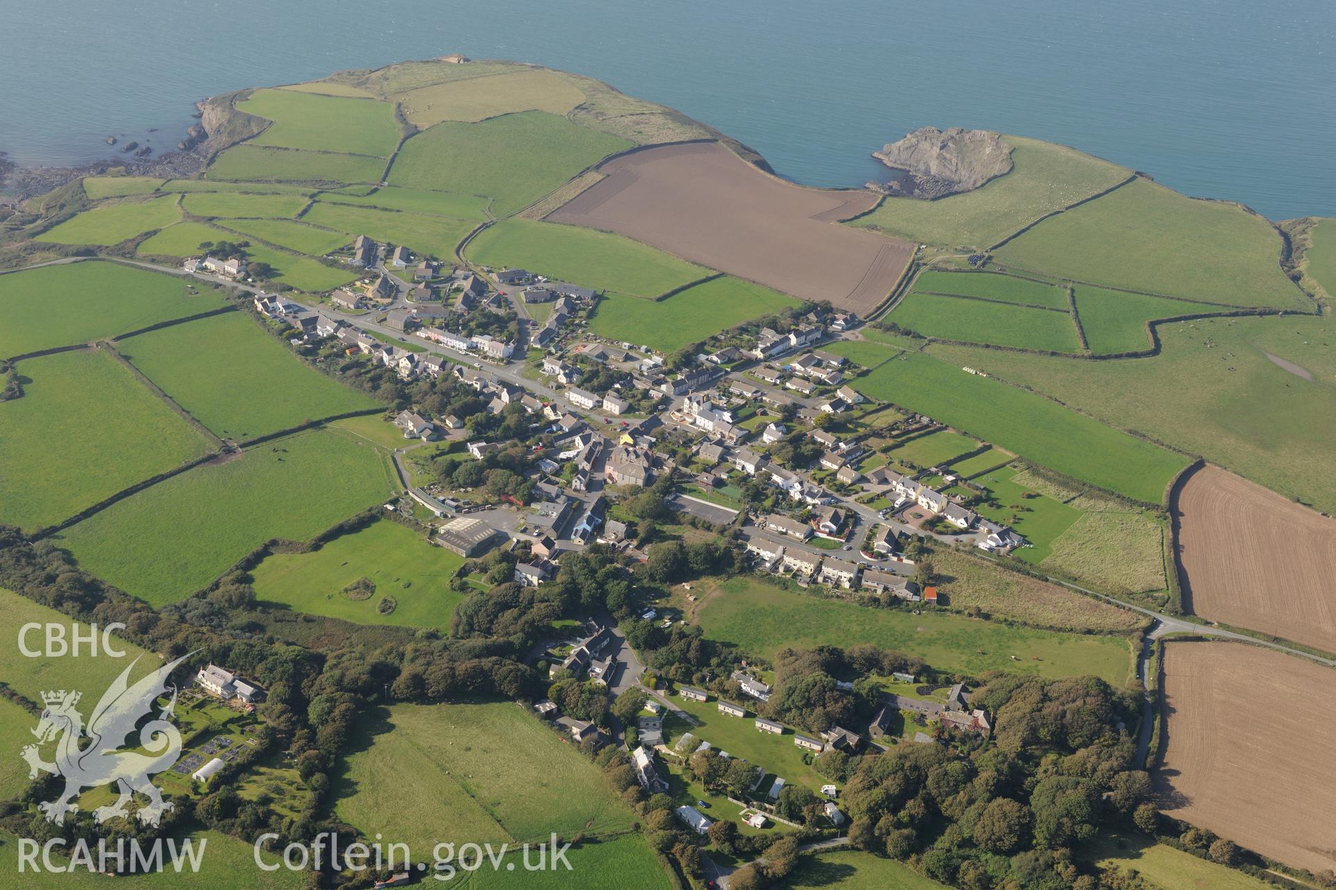 The village of Tre-fin, south west of Fishguard. Oblique aerial photograph taken during the Royal Commission's programme of archaeological aerial reconnaissance by Toby Driver on 30th September 2015.