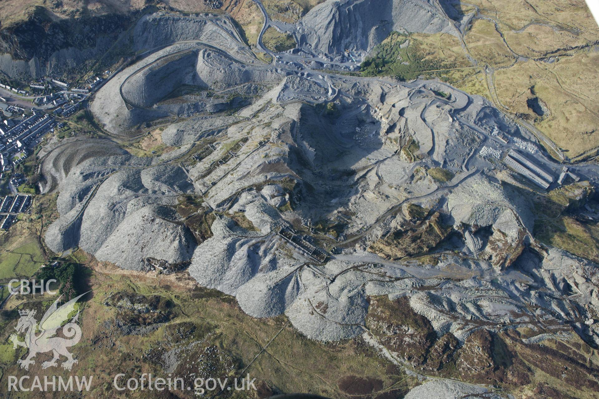 RCAHMW colour oblique photograph of Diffwys slate quarry. Taken by Toby Driver on 08/02/2011.