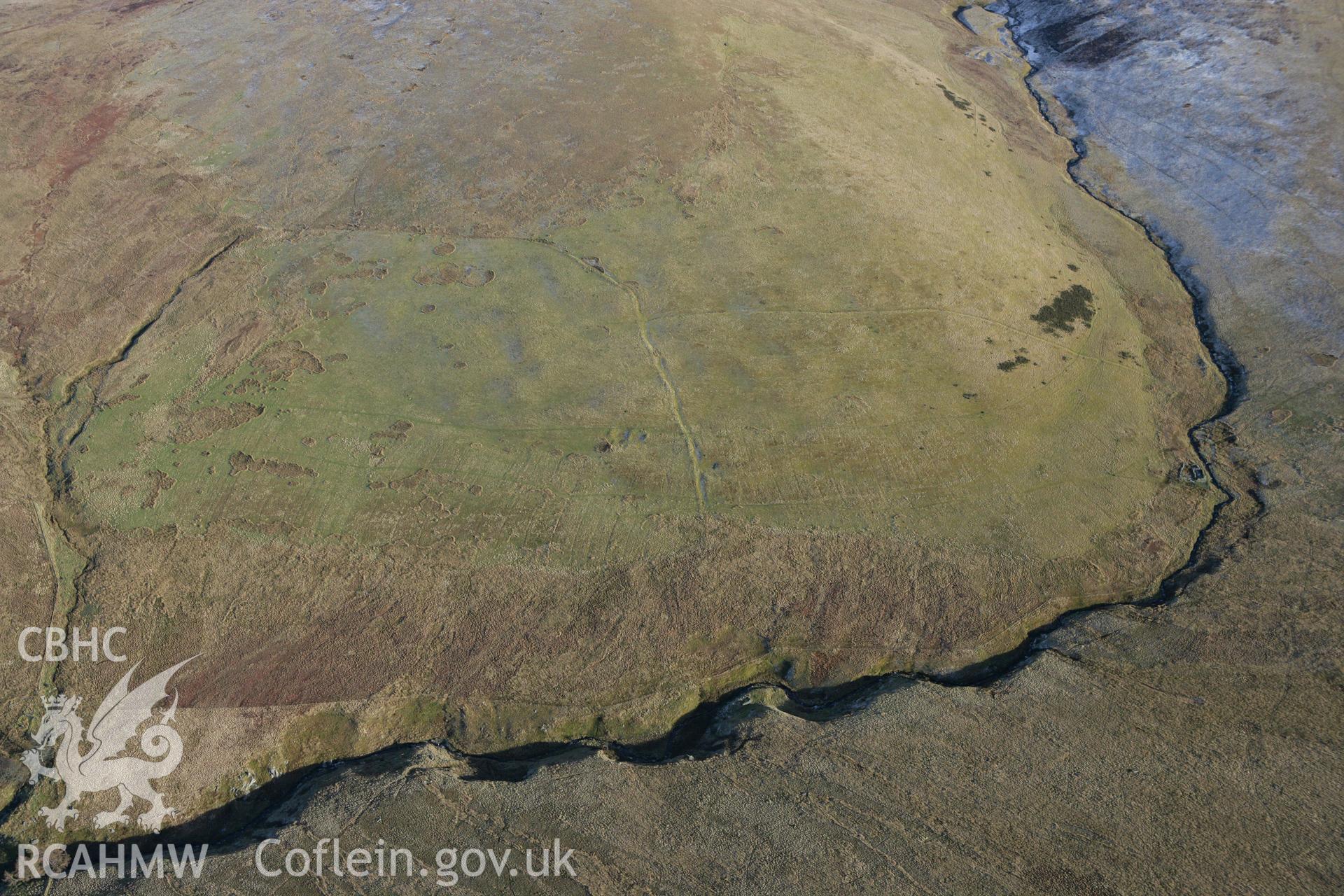 RCAHMW colour oblique photograph of Cwm Tywyll House Platforms. Taken by Toby Driver on 08/02/2011.