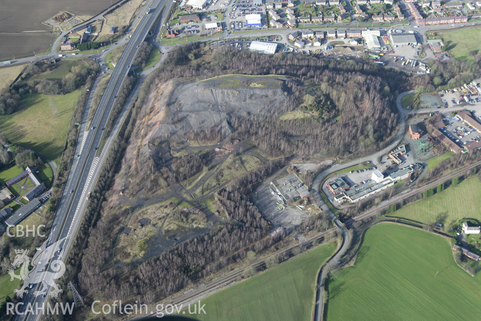 RCAHMW colour oblique photograph of Bersham Colliery, Rhostyllen. Taken by Toby Driver on 08/02/2011.