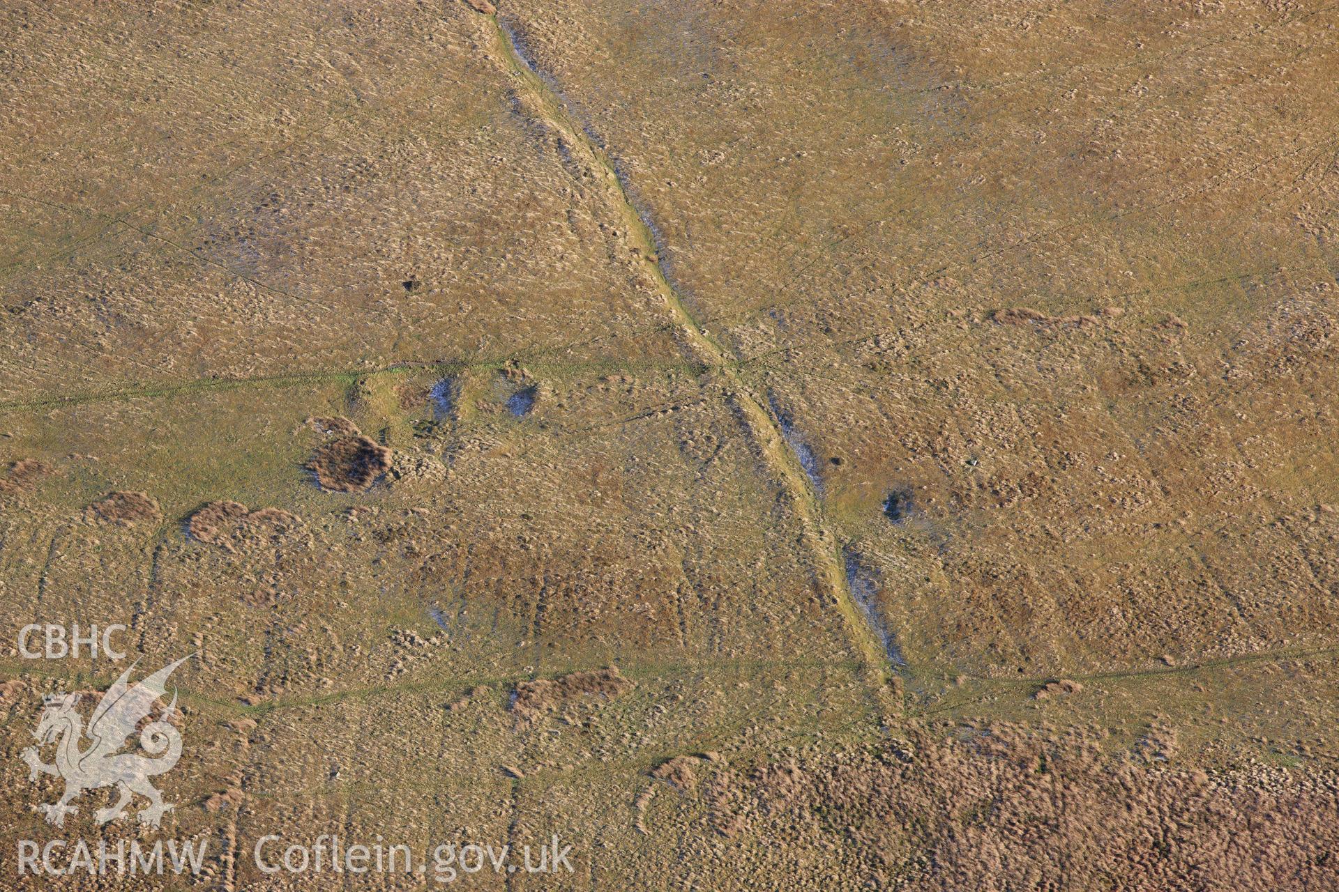 RCAHMW colour oblique photograph of Cwm Tywyll House Platforms. Taken by Toby Driver on 08/02/2011.