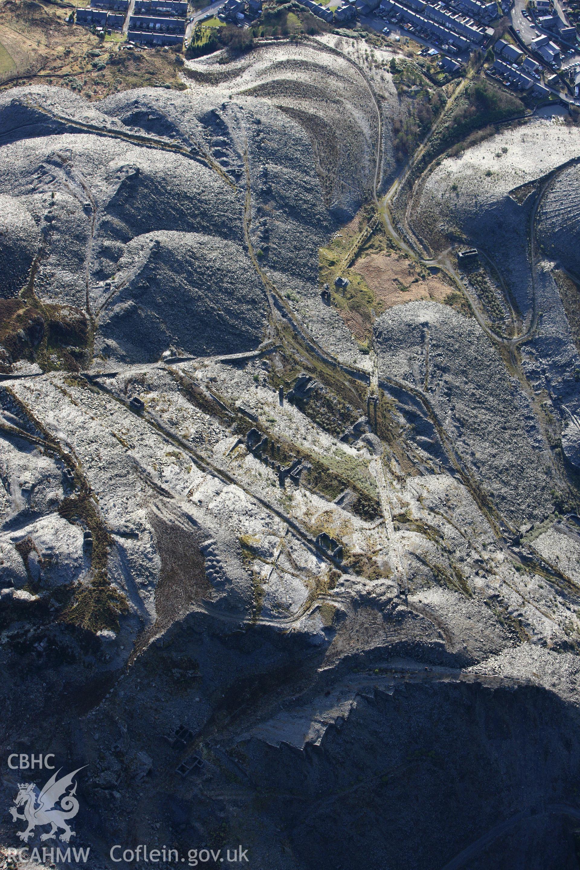 RCAHMW colour oblique photograph of Diffwys slate quarry. Taken by Toby Driver on 08/02/2011.