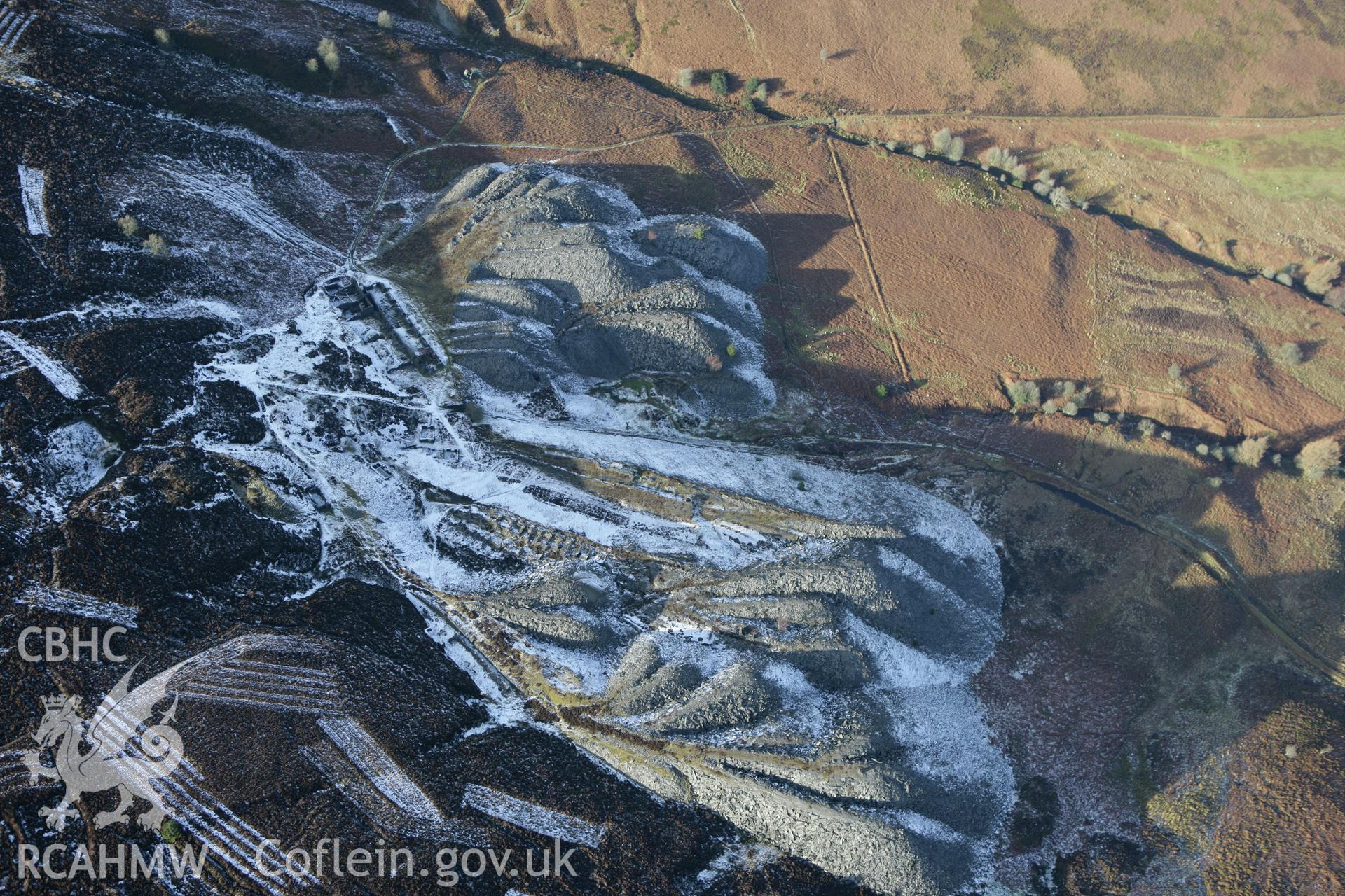 RCAHMW colour oblique photograph of Moel Fferna slate quarry. Taken by Toby Driver on 08/02/2011.