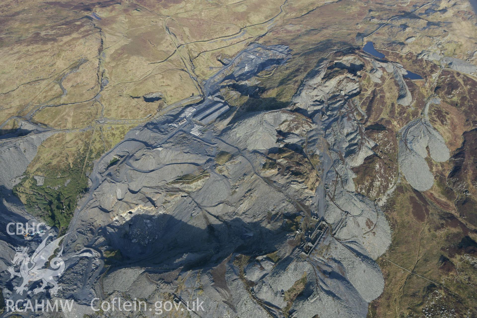 RCAHMW colour oblique photograph of Diffwys slate quarry. Taken by Toby Driver on 08/02/2011.