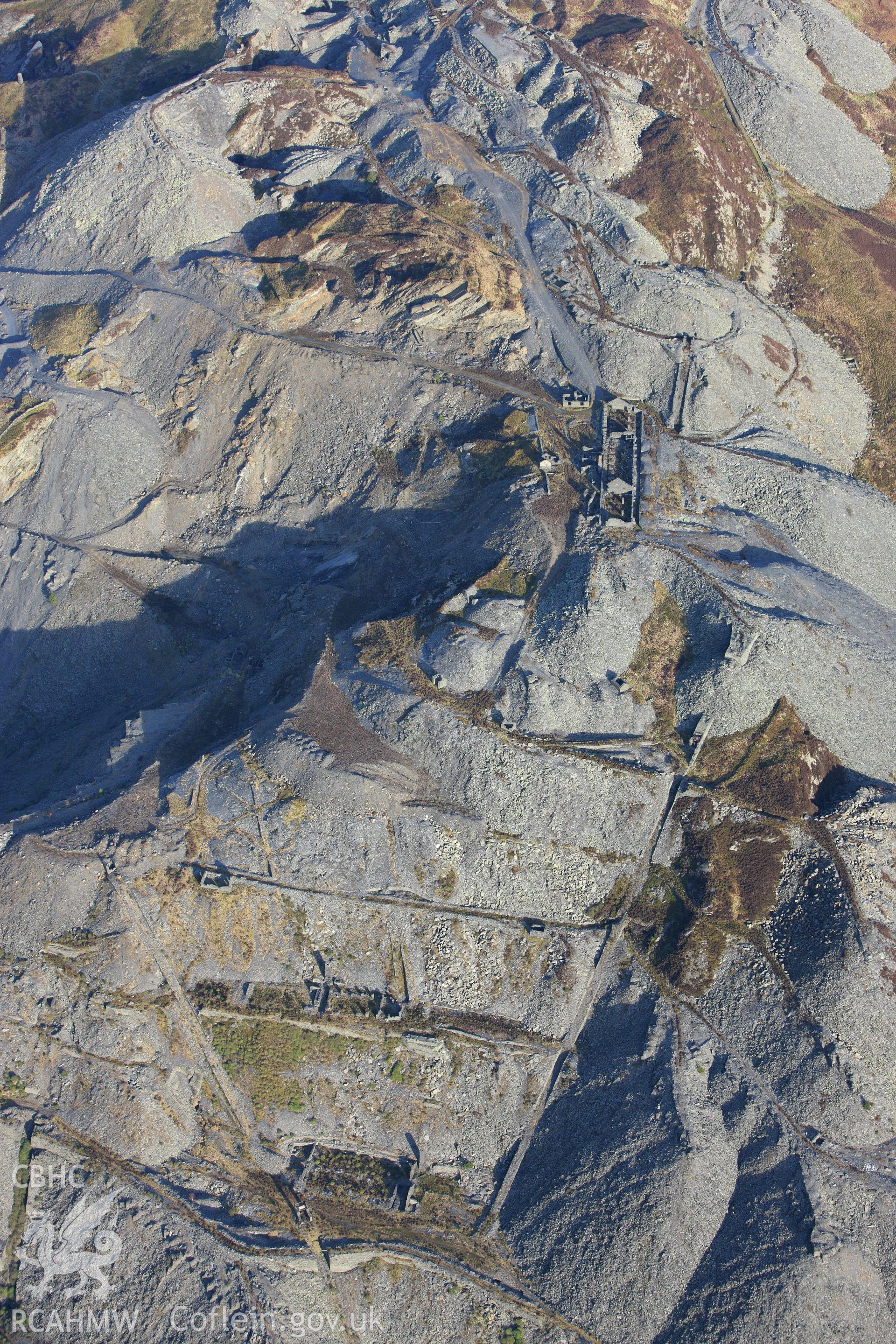 RCAHMW colour oblique photograph of Diffwys slate quarry. Taken by Toby Driver on 08/02/2011.