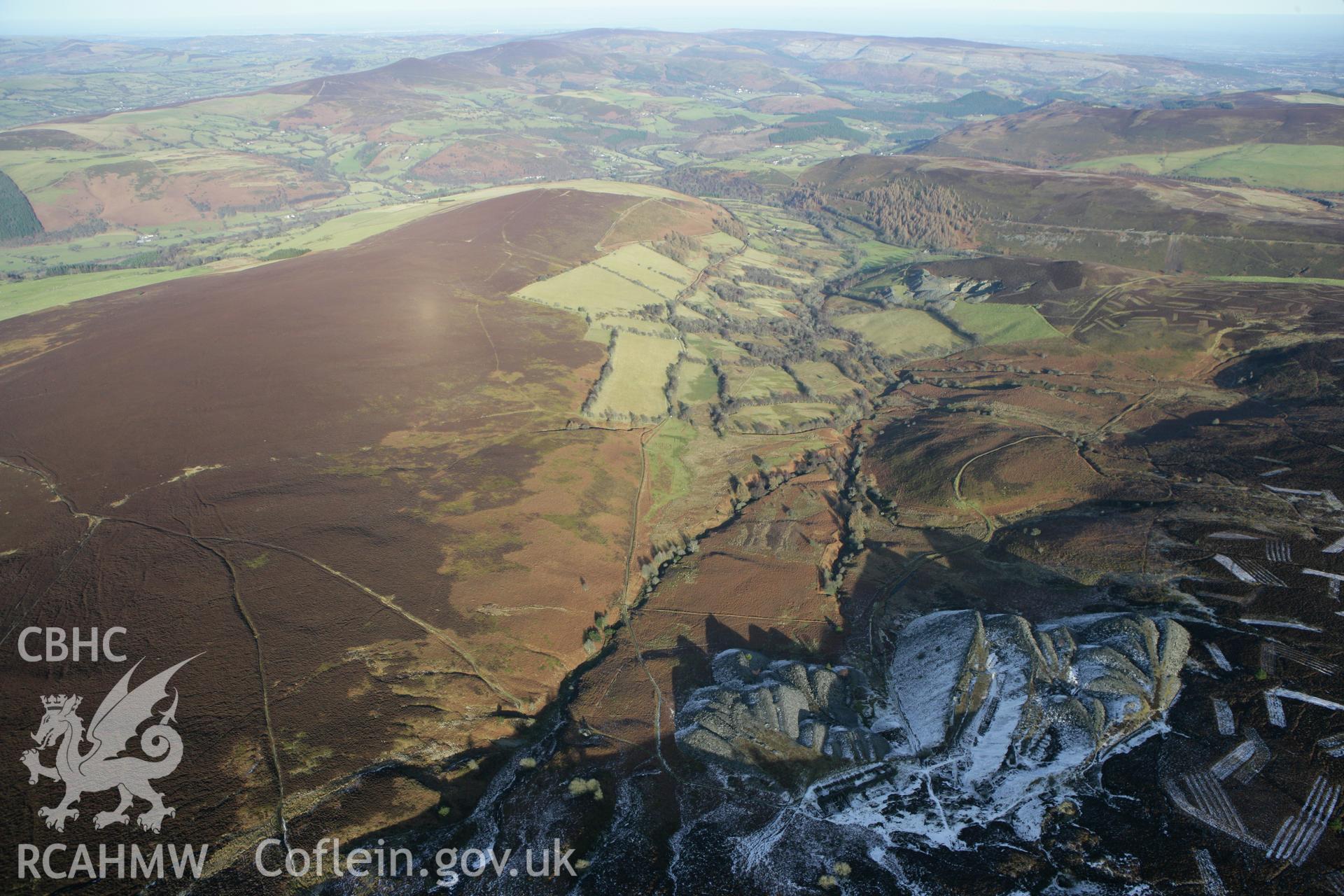 RCAHMW colour oblique photograph of Moel Fferna slate quarry. Taken by Toby Driver on 08/02/2011.