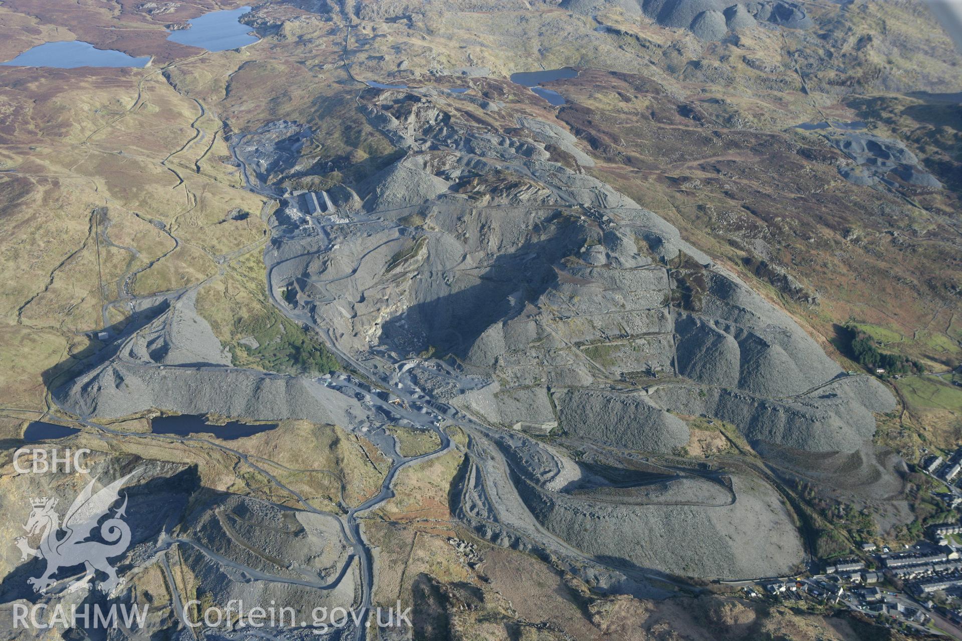 RCAHMW colour oblique photograph of Diffwys slate quarry. Taken by Toby Driver on 08/02/2011.