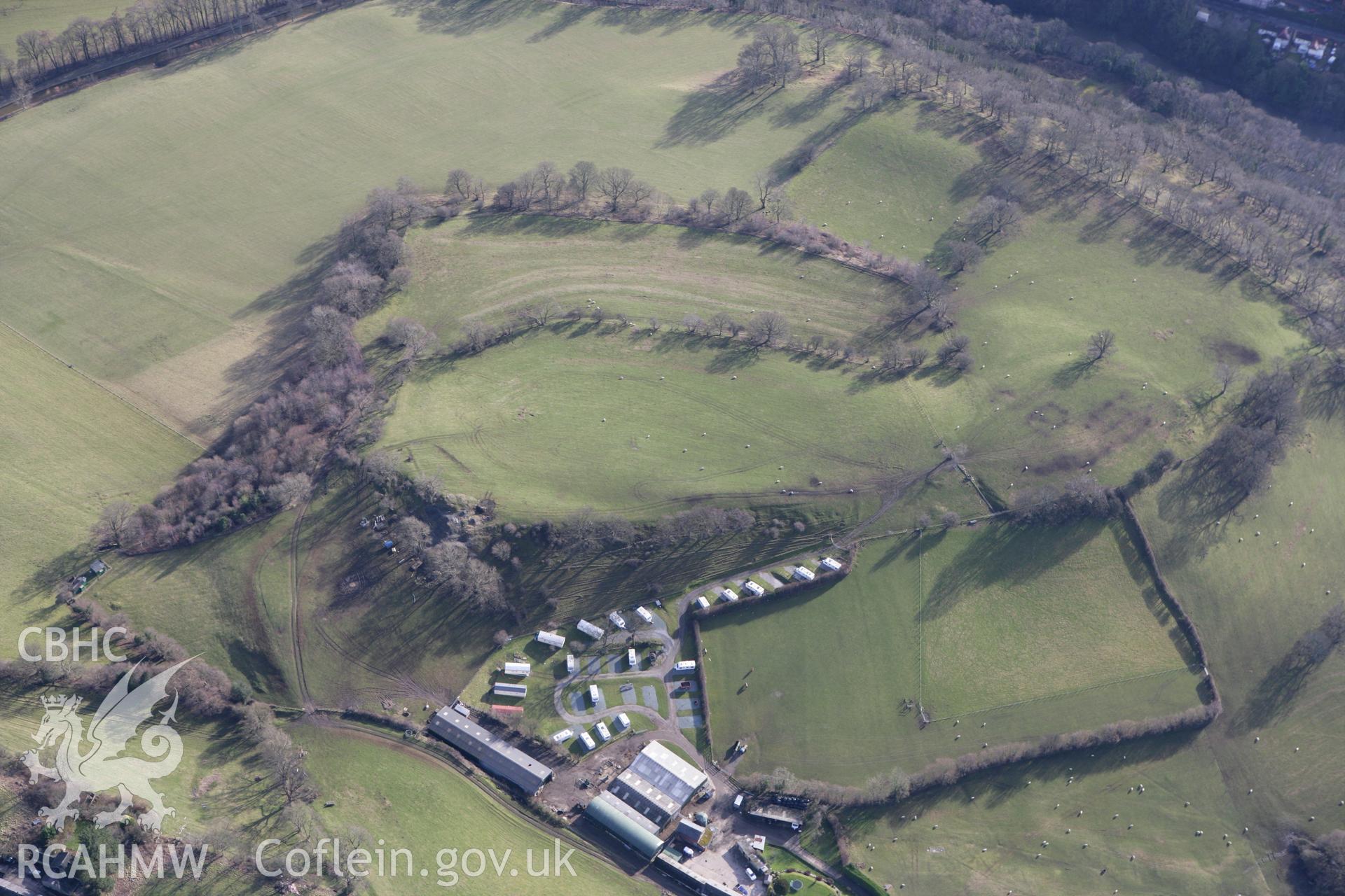 RCAHMW colour oblique photograph of Wern Isaf defended enclosure. Taken by Toby Driver on 08/02/2011.