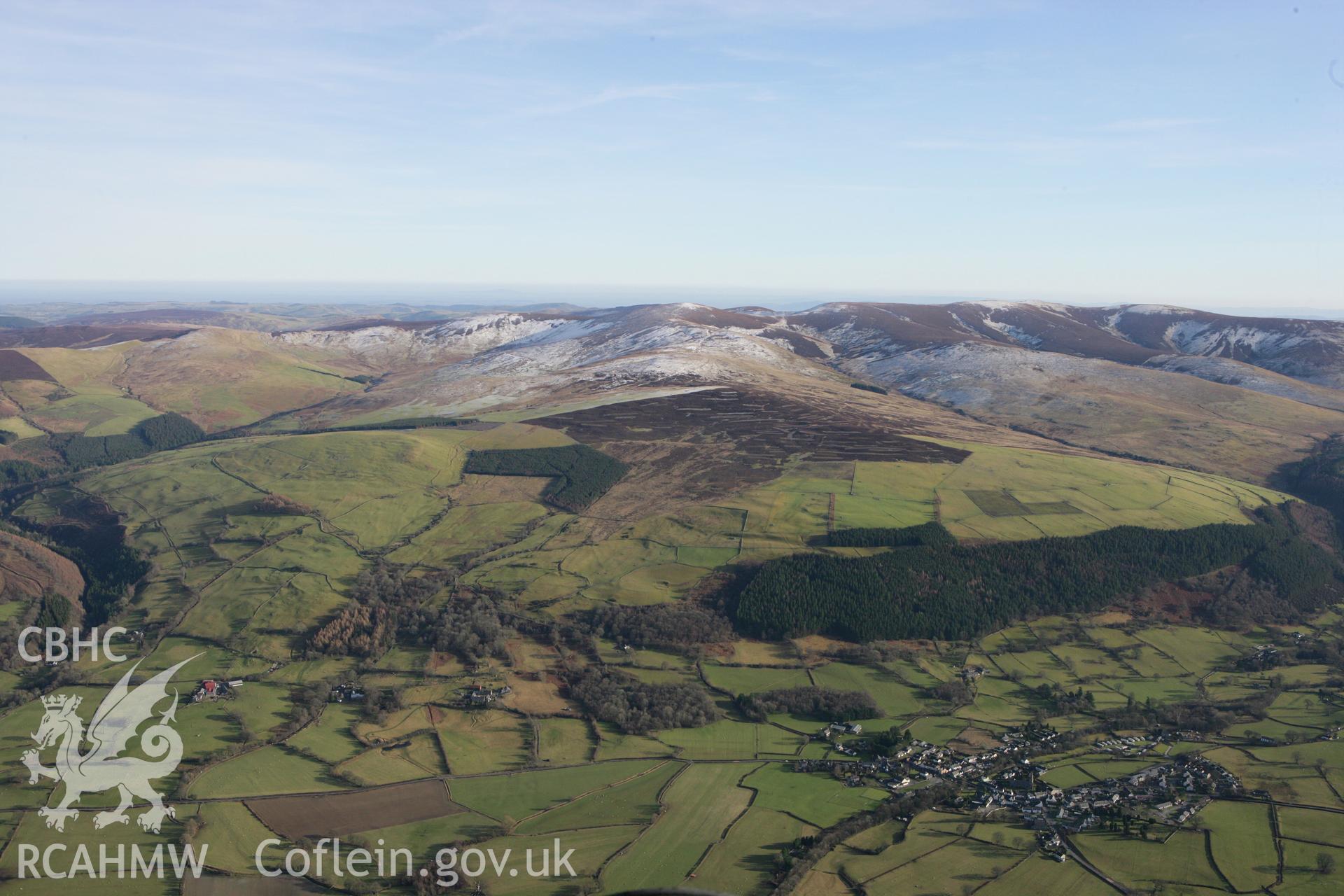 RCAHMW colour oblique photograph of Berwyns landscape, from the west, showing Llandrillo. Taken by Toby Driver on 08/02/2011.