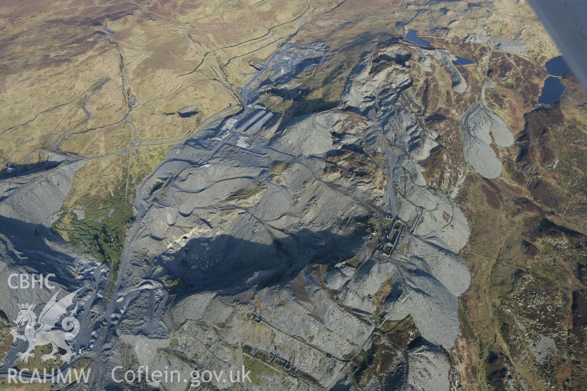 RCAHMW colour oblique photograph of Diffwys slate quarry. Taken by Toby Driver on 08/02/2011.